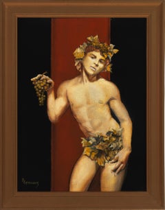 Jeune Bacchus - Homme partiellement nu sur fond bourgogne et noir