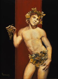 Young Bacchus - Partially Nude Male on Burgundy and Black Background