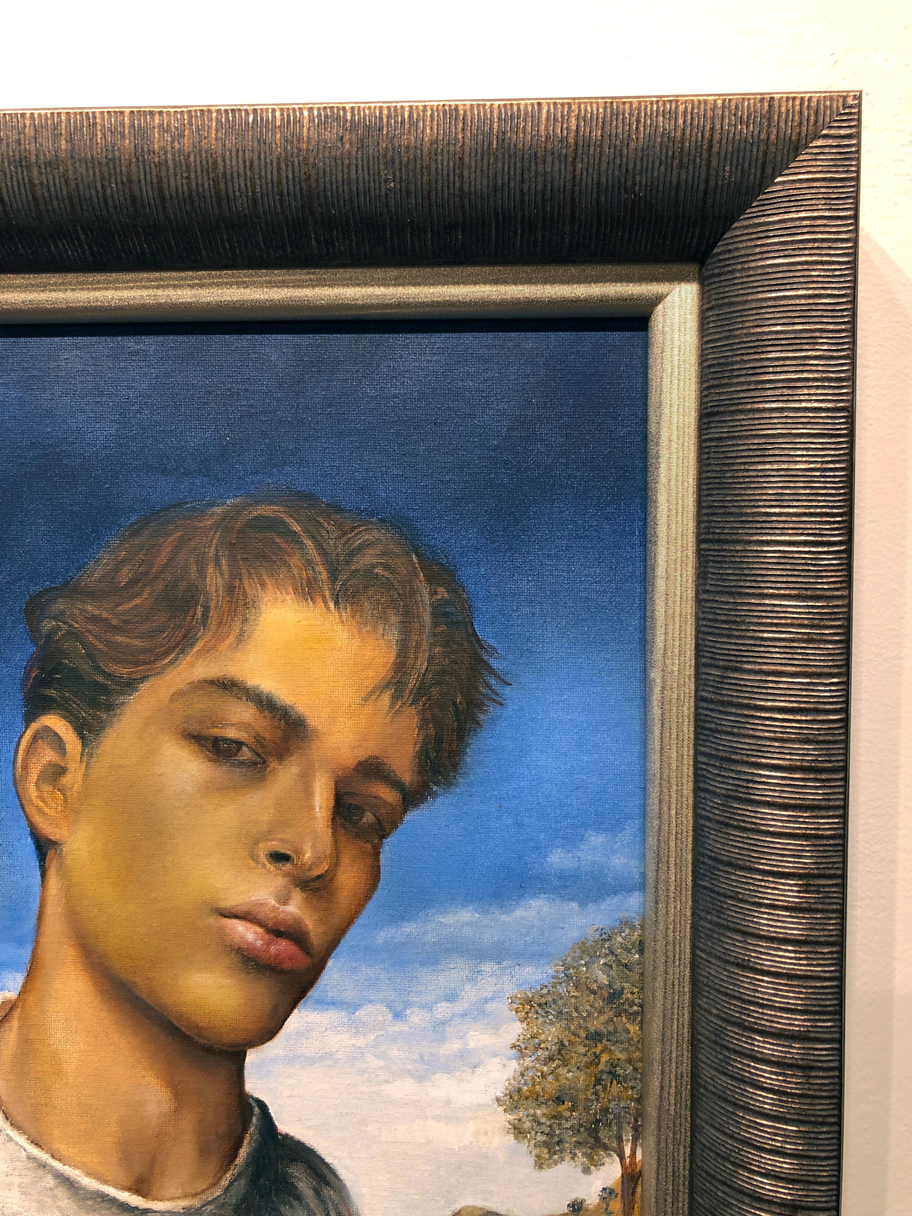 Youth, Portrait of Young Male, Renaissance Style Portraiture, Original Oil For Sale 2