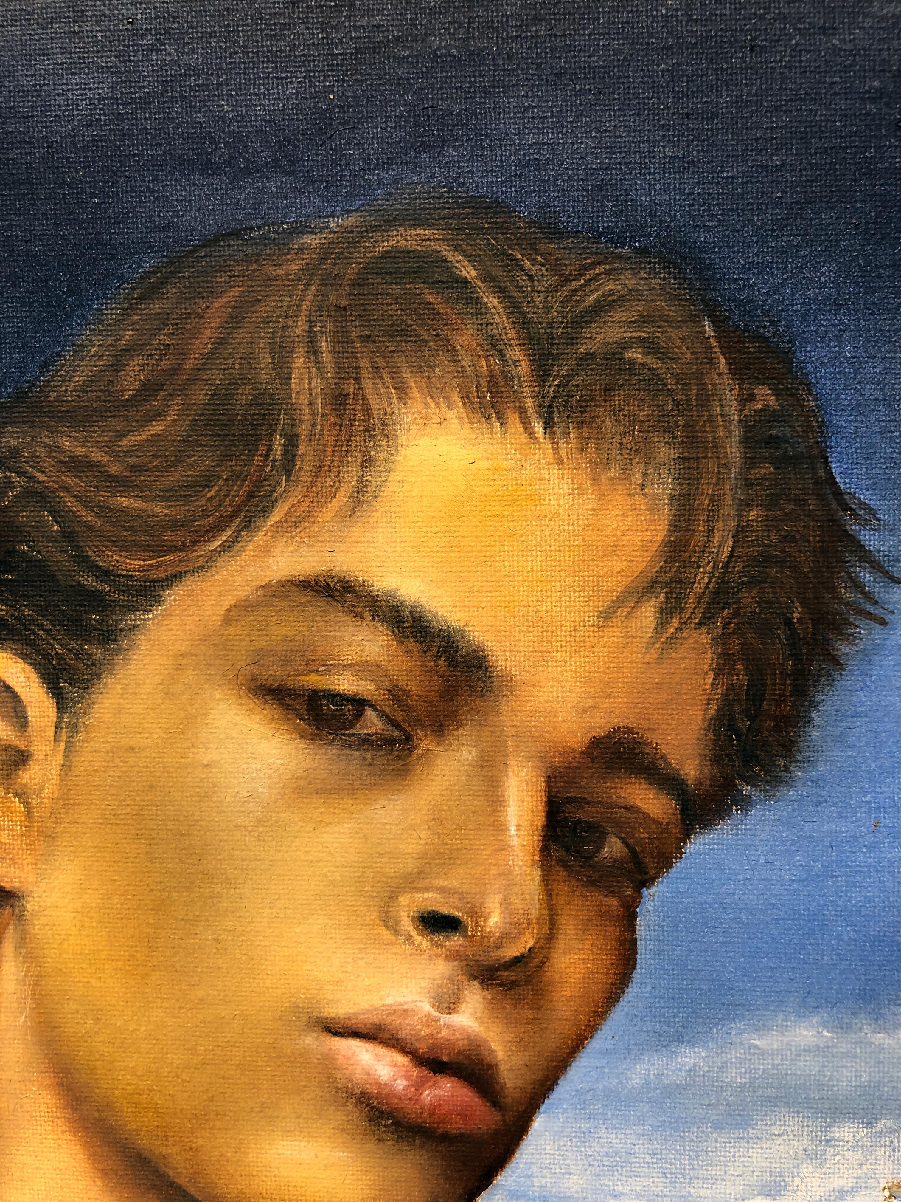 Youth, Portrait of Young Male, Renaissance Style Portraiture, Original Oil For Sale 3