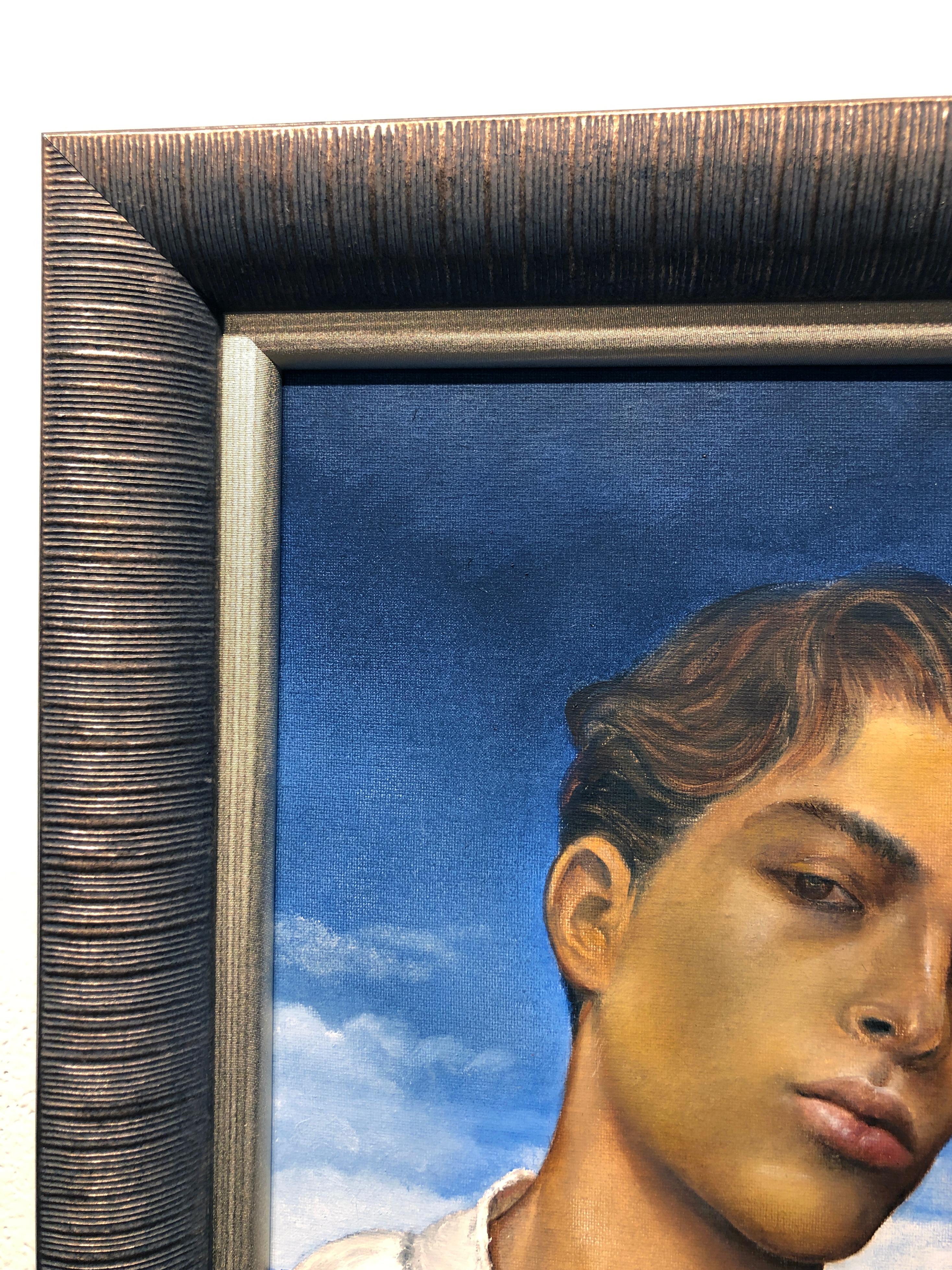 Youth, Portrait of Young Male, Renaissance Style Portraiture, Original Oil For Sale 1