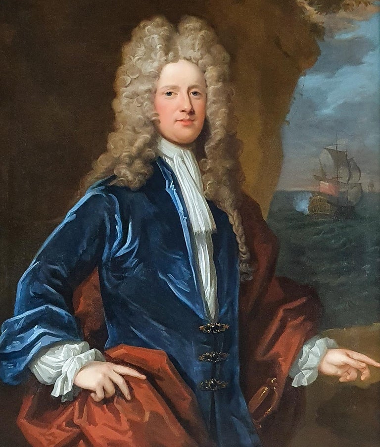 Portrait of Captain James Moneypenny (1670-1721) Antique oil on canvas painting - Old Masters Painting by Thomas Gibson