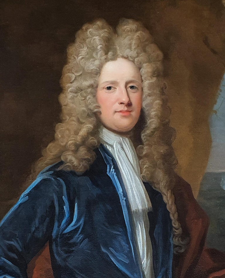 Portrait of Captain James Moneypenny (1670-1721) Antique oil on canvas painting For Sale 1
