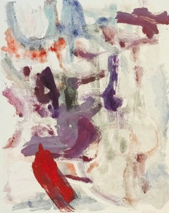"Landscape #29", gestural, abstract, painterly print, red, violet, blue, gray.