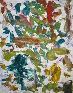 "Landscape Eight", gestural abstract, painterly print red, green, blue, yellow.