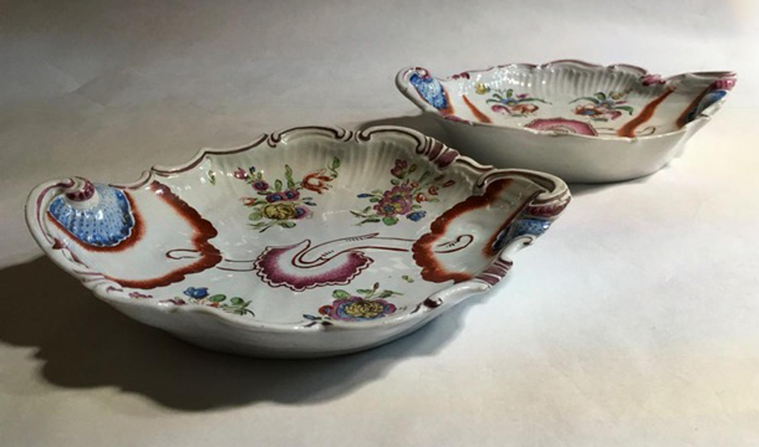 Italy Richard Ginori 1750 Pair of Porcelain Bowls Pink Tulip Decor For Sale 7