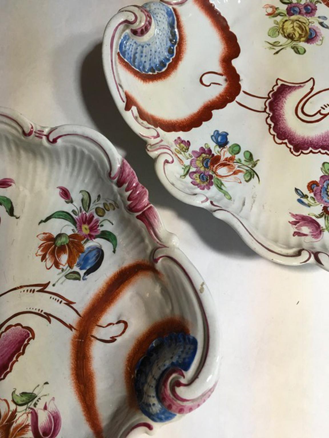 Italy Richard Ginori 1750 Pair of Porcelain Bowls Pink Tulip Decor For Sale 11