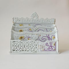 Richard Ginori Art Nouveau Floral Ceramic Letter Holder, Italy 1910