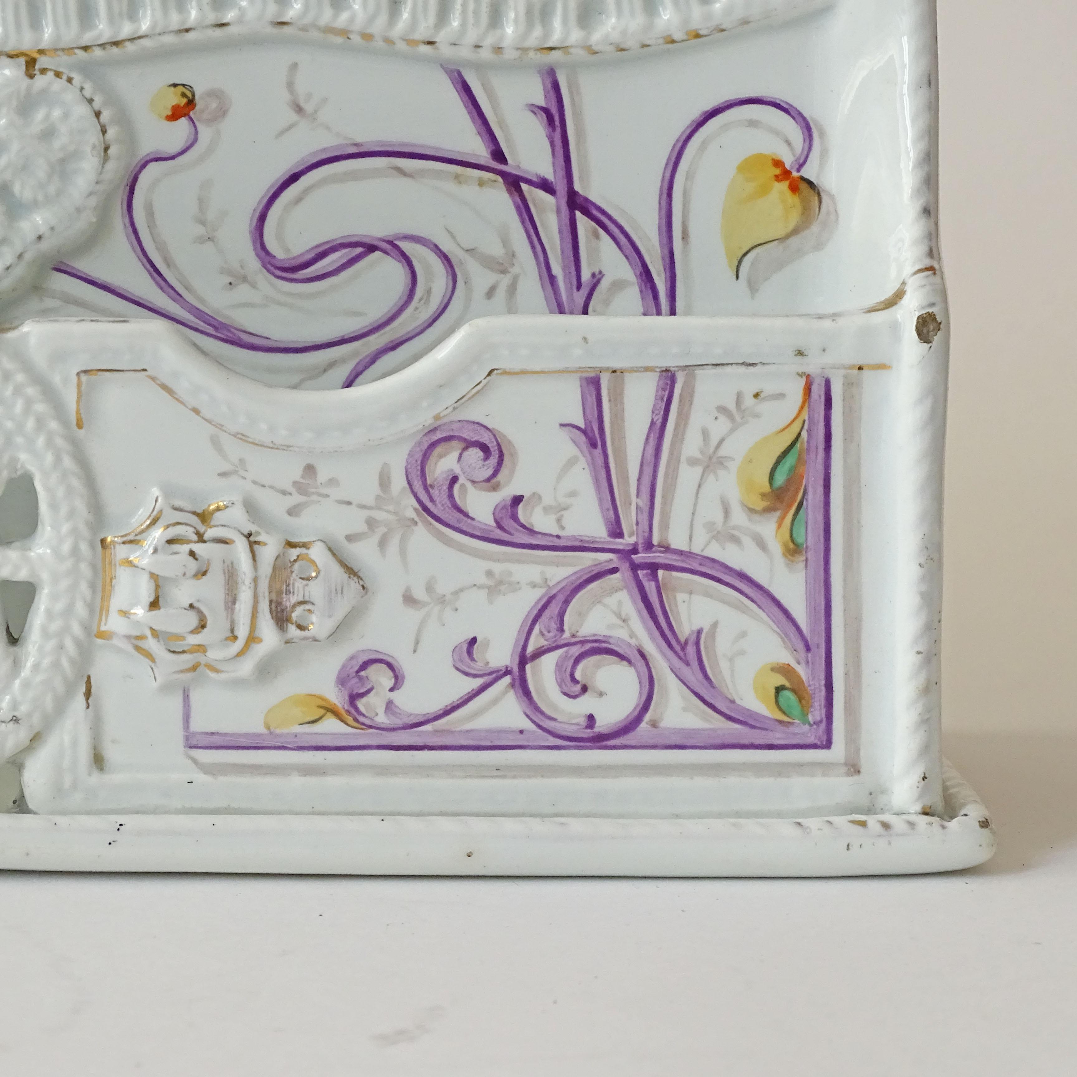 Italian Richard Ginori Art Nouveau Floral Ceramic Letter Holder, Italy 1910 For Sale