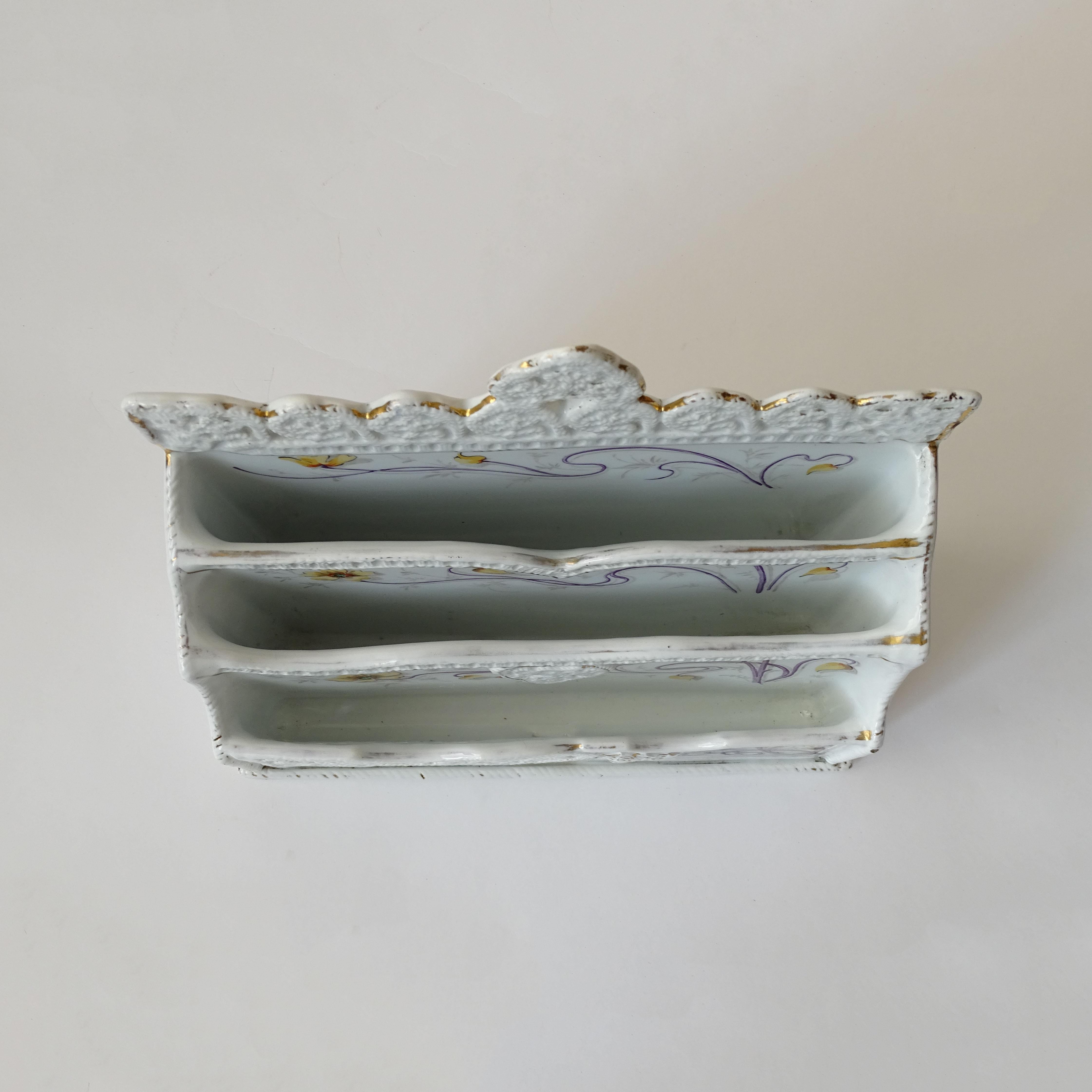 Richard Ginori Art Nouveau Floral Ceramic Letter Holder, Italy 1910 For Sale 2
