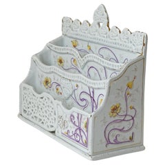 Richard Ginori Art Nouveau Floral Ceramic Letter Holder, Italy 1910