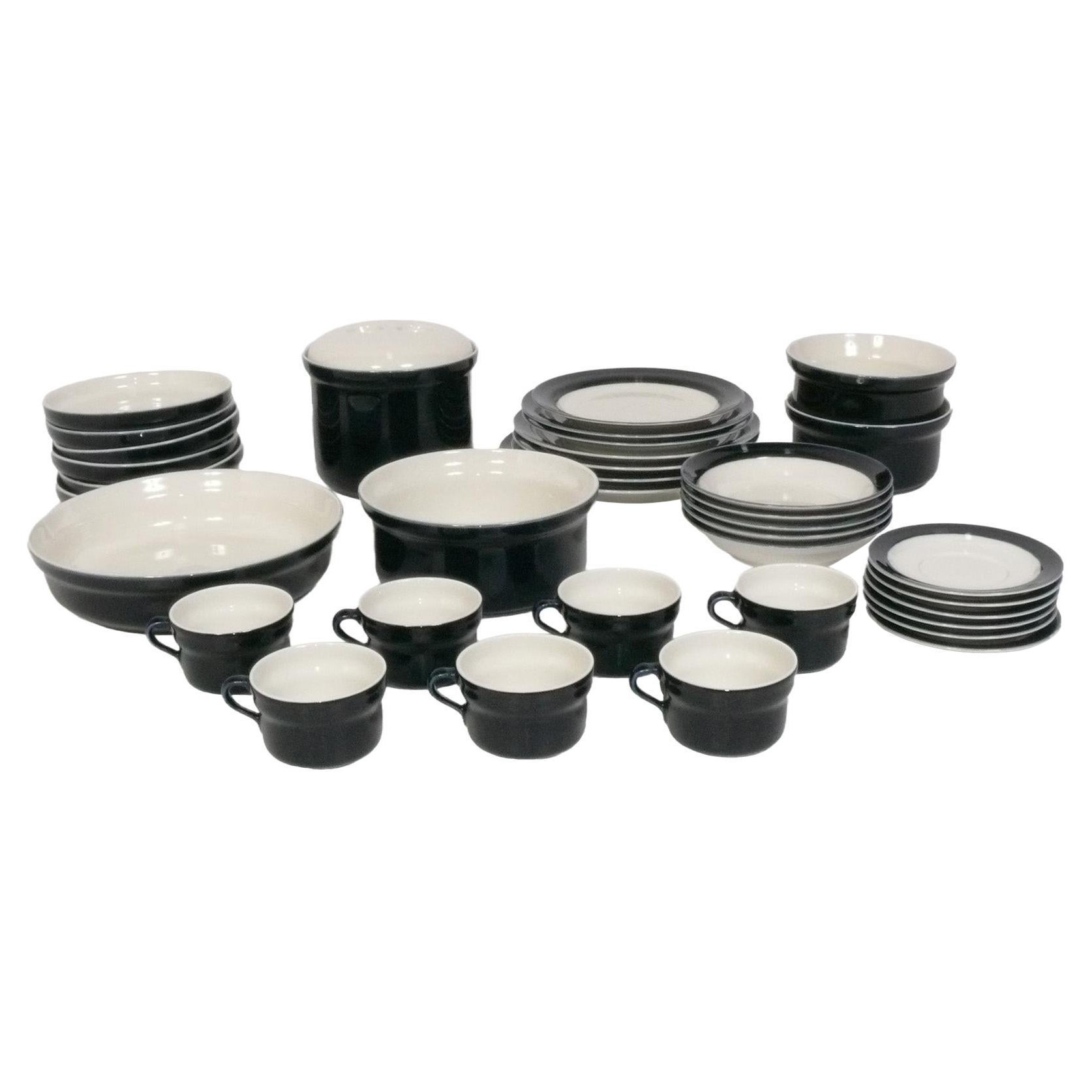 Richard Ginori Schwarz-Weiß-Geschirr Set Colonna Muster Mid Century 36 Stück im Angebot