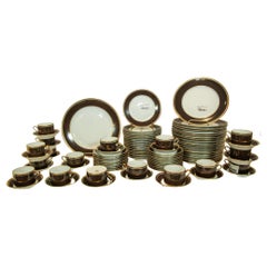 Vintage Richard Ginori Brown & Gold Trimmed Dinnerware Service Of 93 Pieces