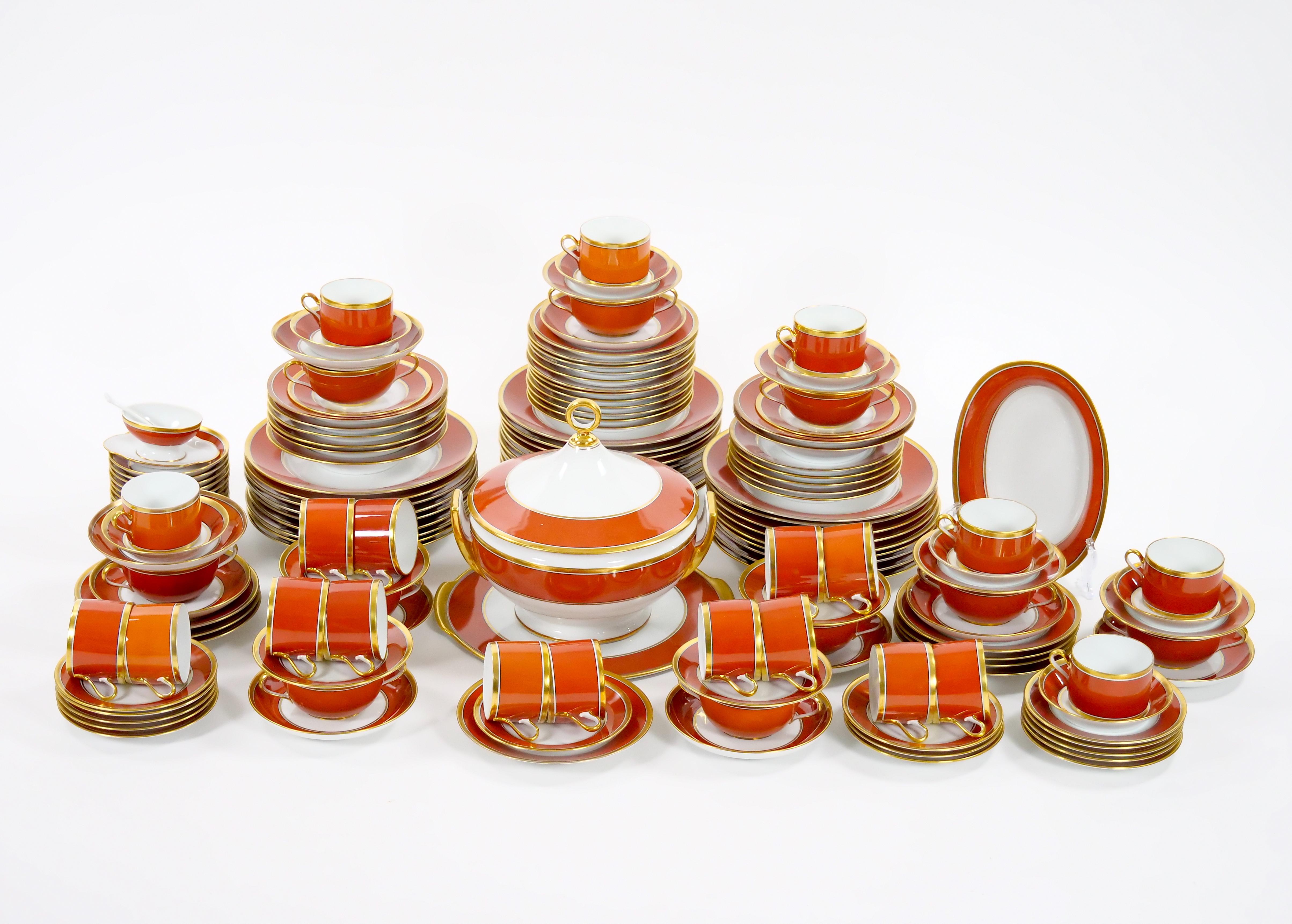 Mid-Century Modern Richard Ginori Burnt Orange Contessa Extensive Dinnerware Service Of 141 Pieces en vente