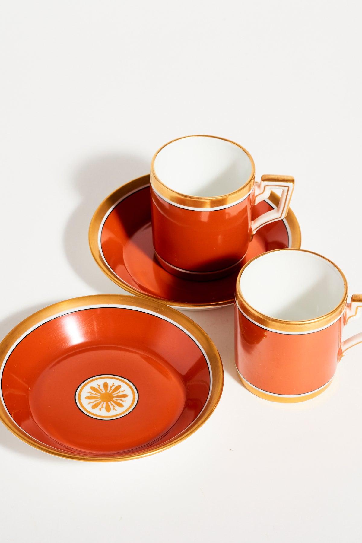 Richard Ginori Burnt Orange Gold Demitasse Set of Two In Excellent Condition In New York, NY