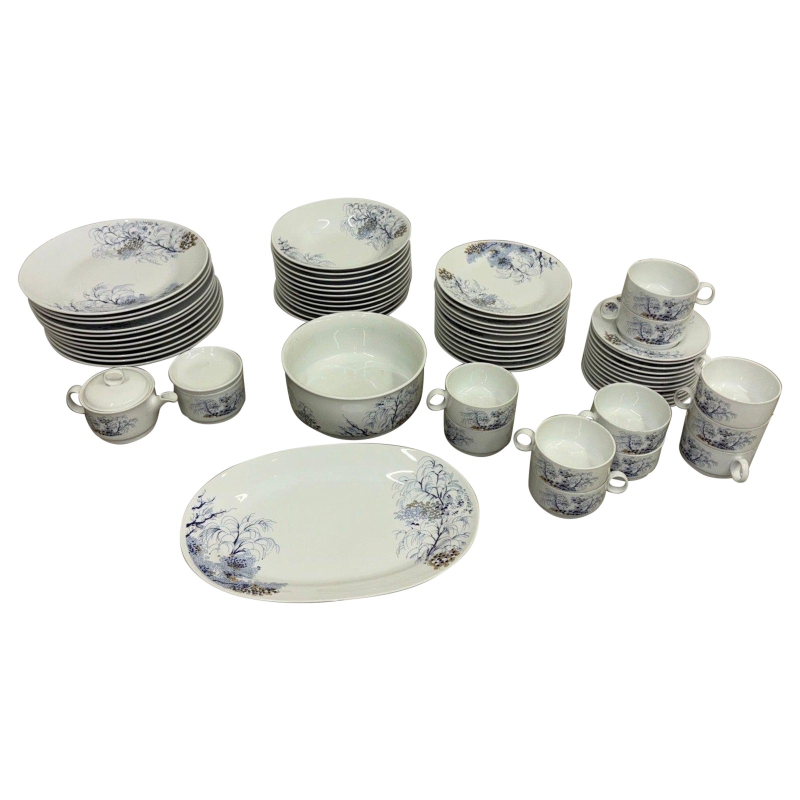 Richard Ginori Complete Willow Pattern Dinnerware Set For Sale