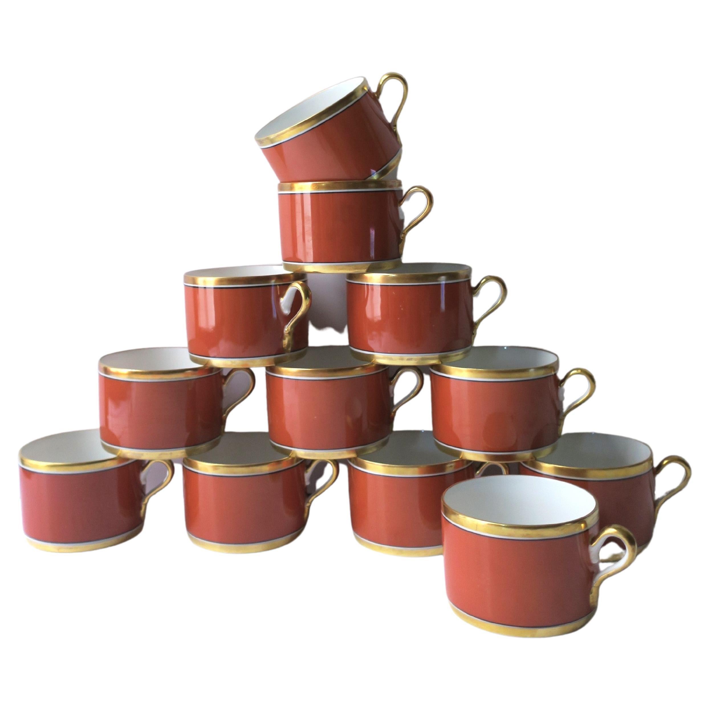 Richard Ginori Contessa Gold & Terracotta Porcelain Coffee or Tea Cup, 12 Avail.