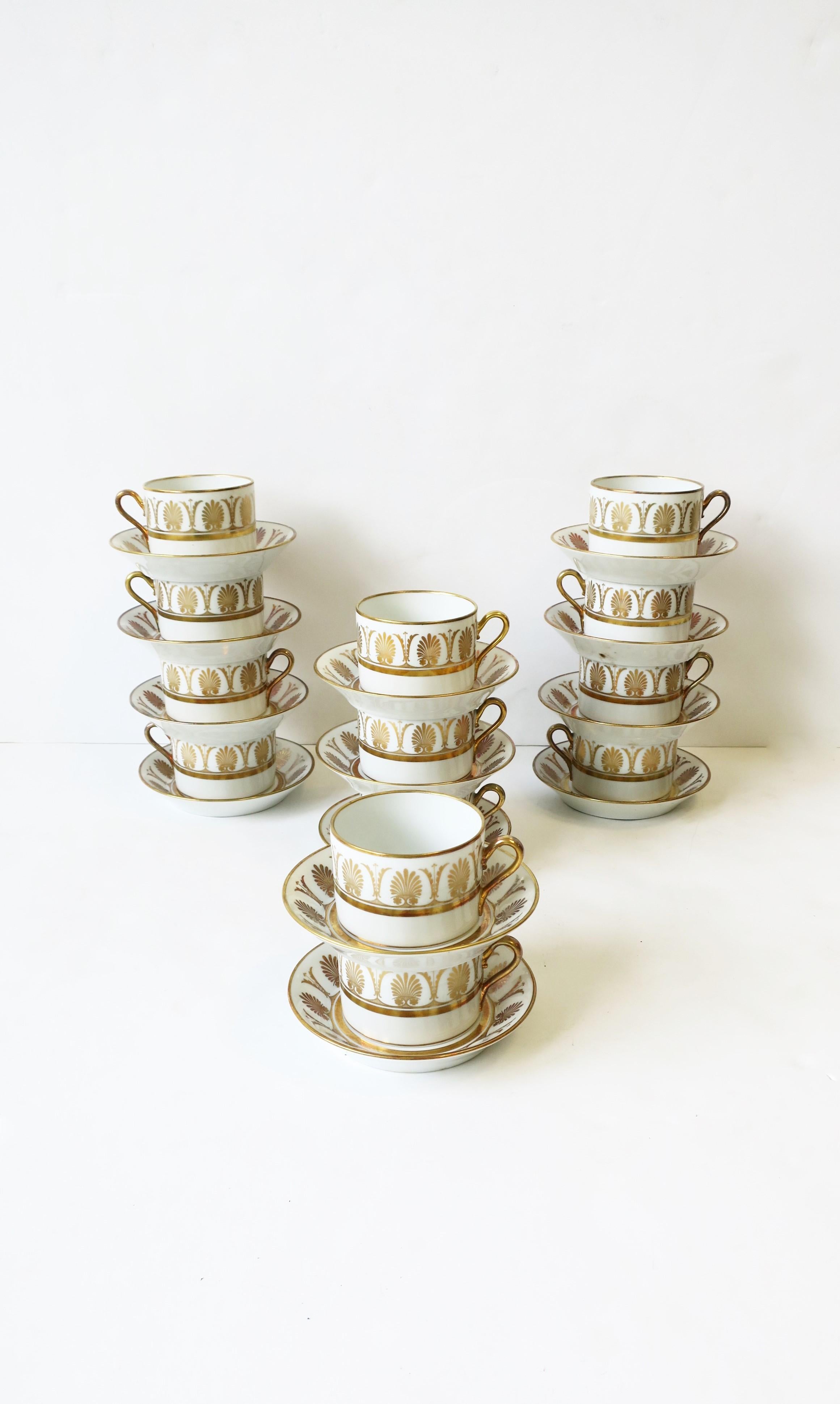 Richard Ginori Vintage Italian White & Gold Coffee or Tea Cup Saucer, Set of 12 For Sale 1