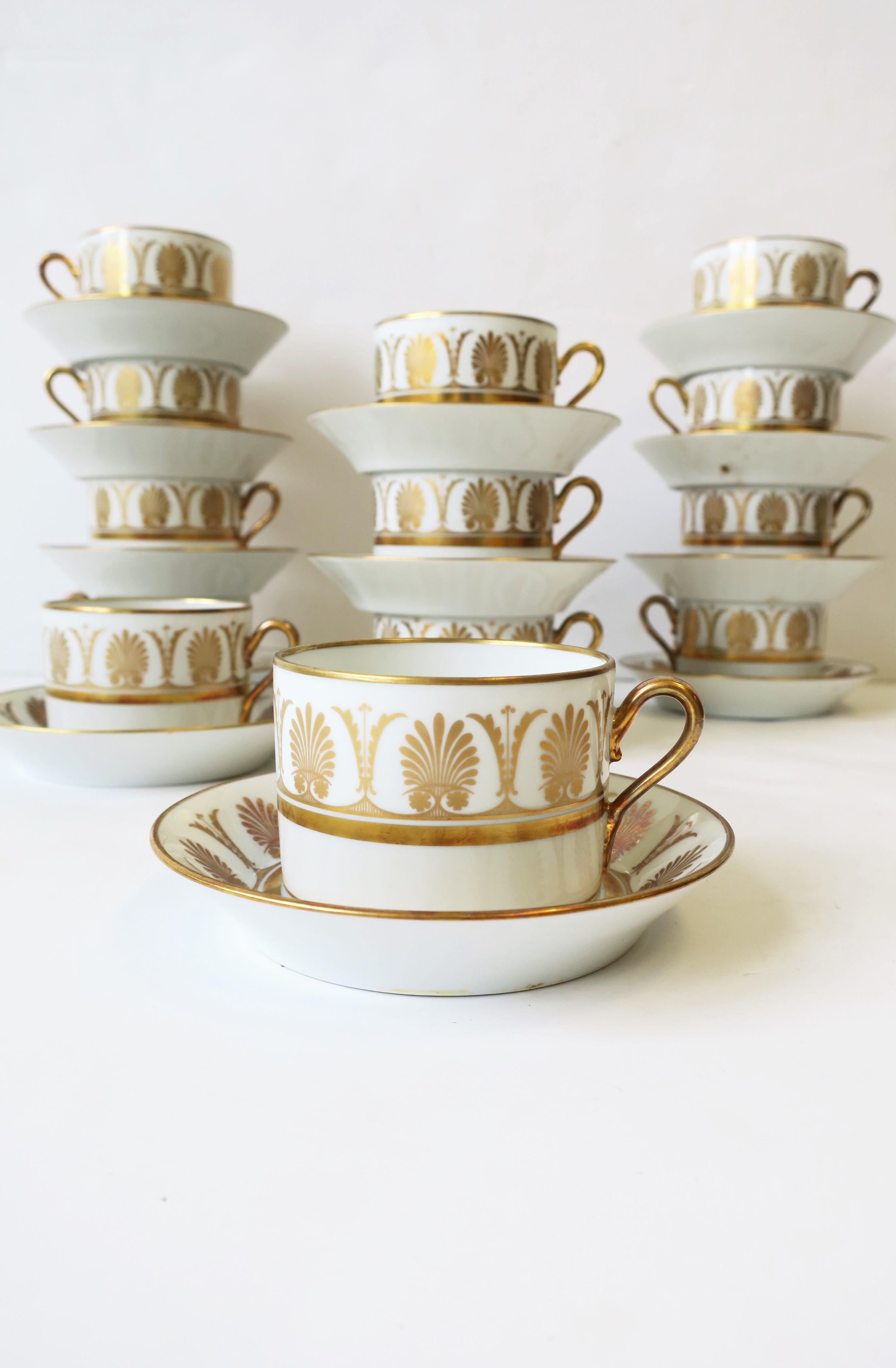 Richard Ginori Vintage Italian White & Gold Coffee or Tea Cup Saucer, Set of 12 For Sale 2
