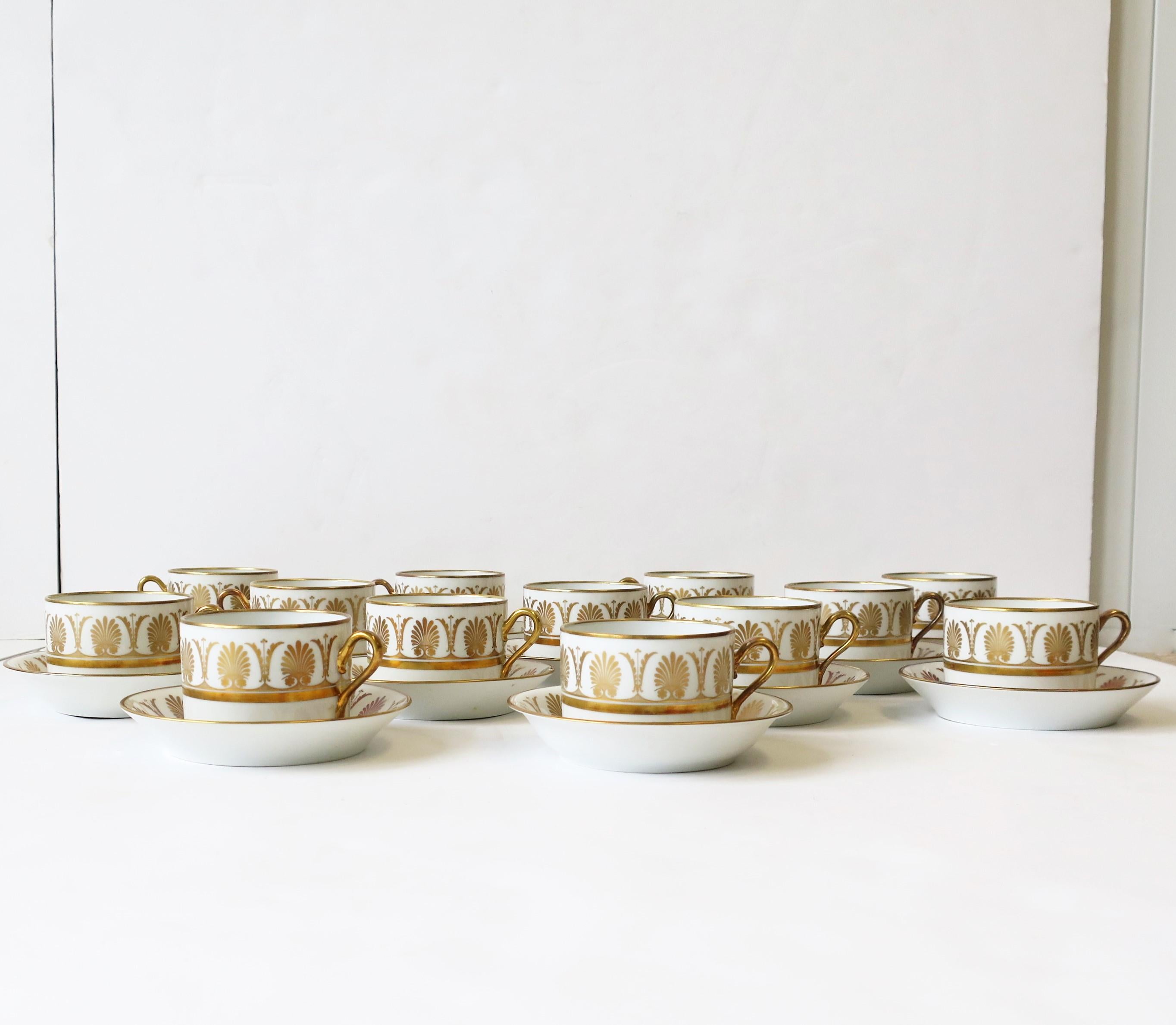 Empire Richard Ginori Vintage Italian White & Gold Coffee or Tea Cup Saucer, Set of 12 For Sale