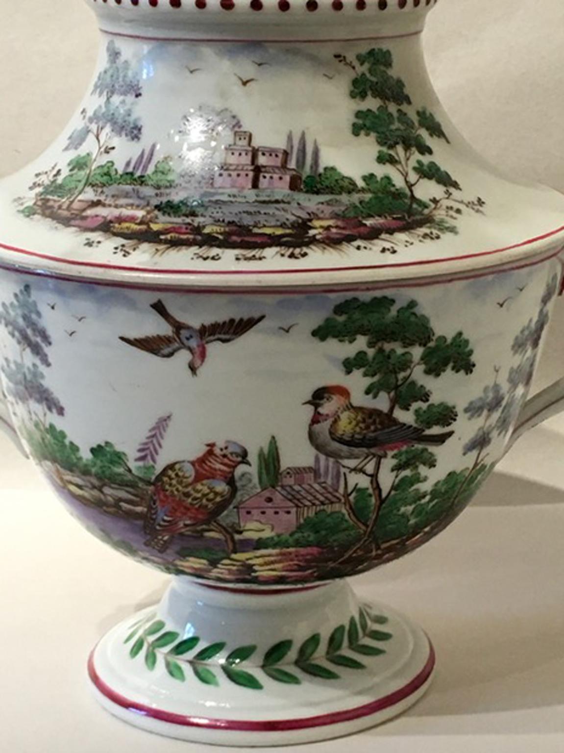 Italy Richard Ginori Doccia 19th Century Porcelain Covered Vase with Landscape For Sale 1