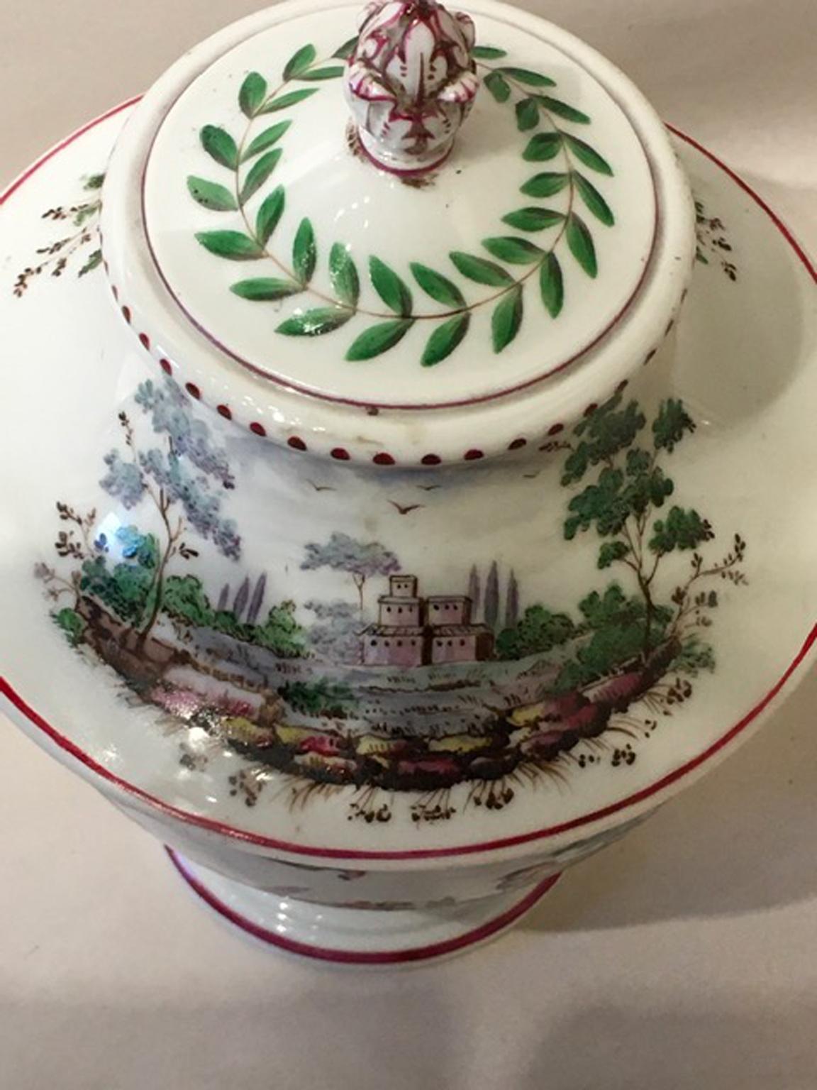 Italy Richard Ginori Doccia 19th Century Porcelain Covered Vase with Landscape For Sale 2