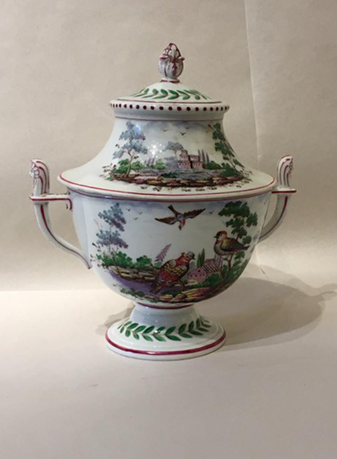 Italy Richard Ginori Doccia 19th Century Porcelain Covered Vase with Landscape For Sale 3