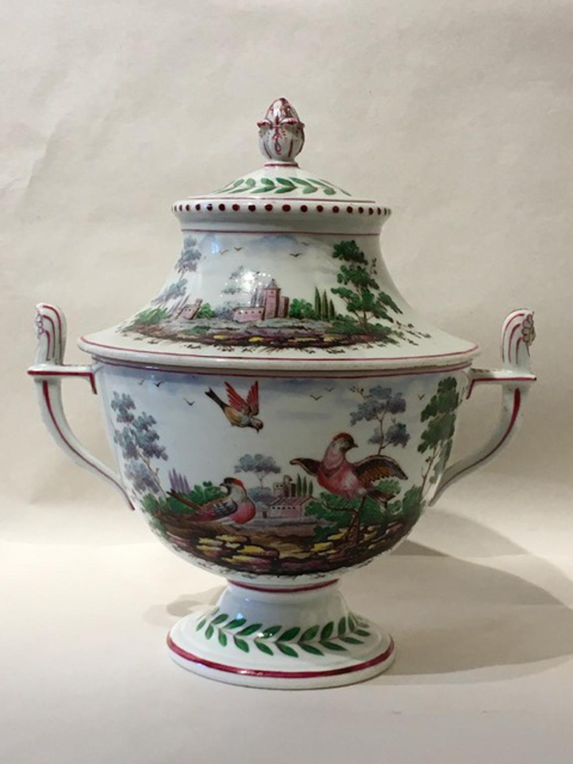 Italia Richard Ginori Doccia Siglo XIX Jarrón con tapa de porcelana y paisaje en venta 5