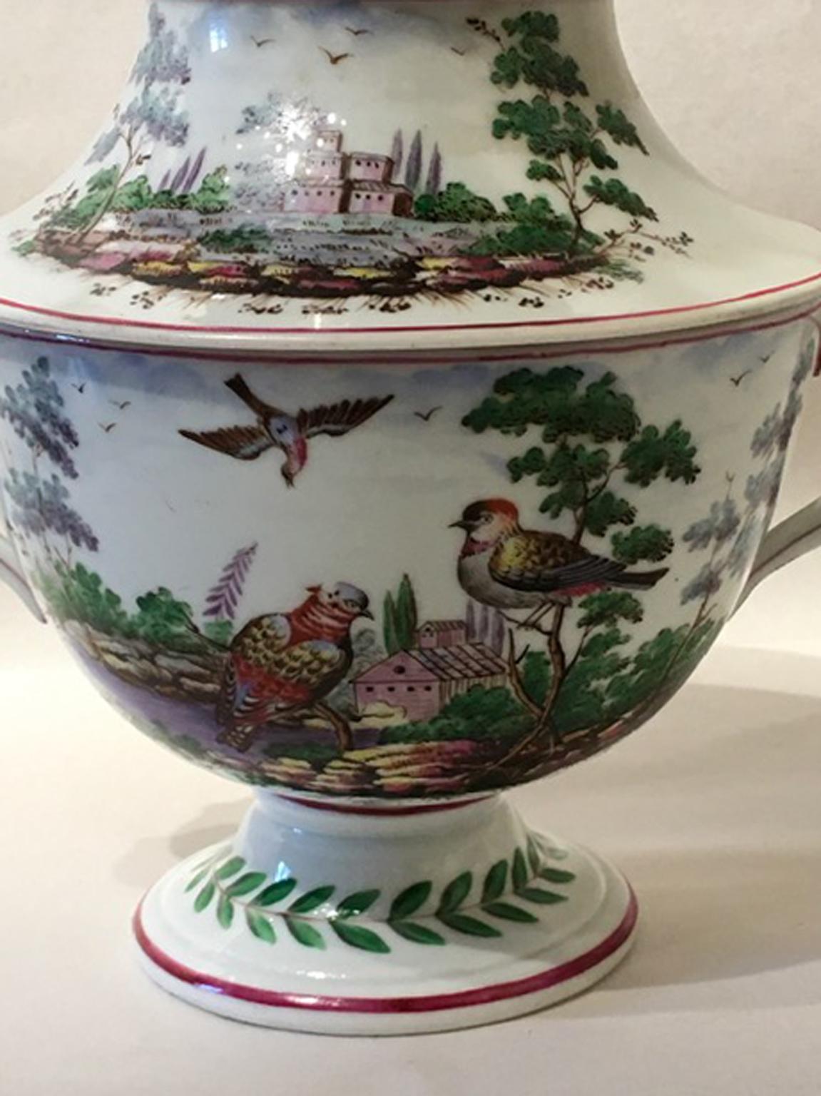 Italy Richard Ginori Doccia 19th Century Porcelain Covered Vase with Landscape For Sale 7