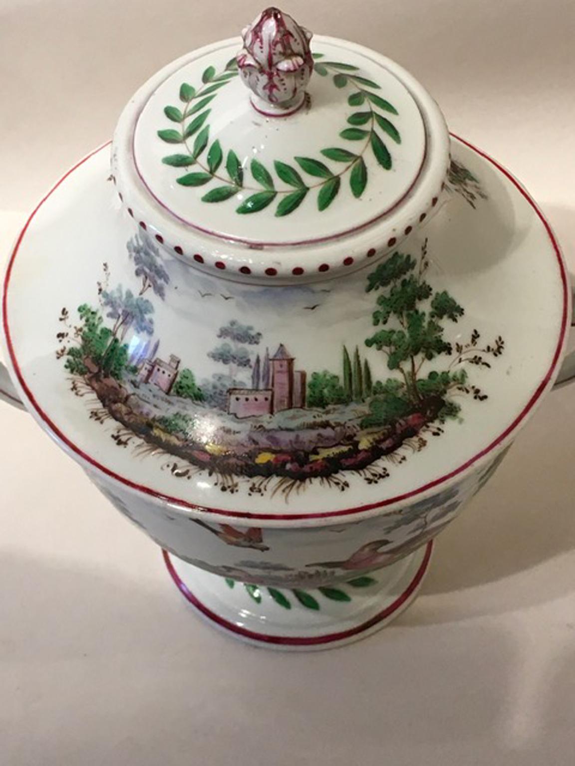 Néoclassique Vase en porcelaine recouvert d'un paysage Richard Ginori Doccia du 19ème siècle, Italie en vente