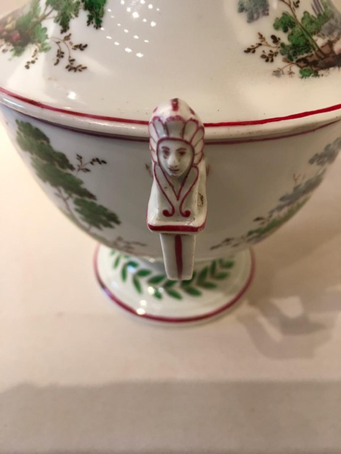 Italian Italy Richard Ginori Doccia 19th Century Porcelain Covered Vase with Landscape For Sale