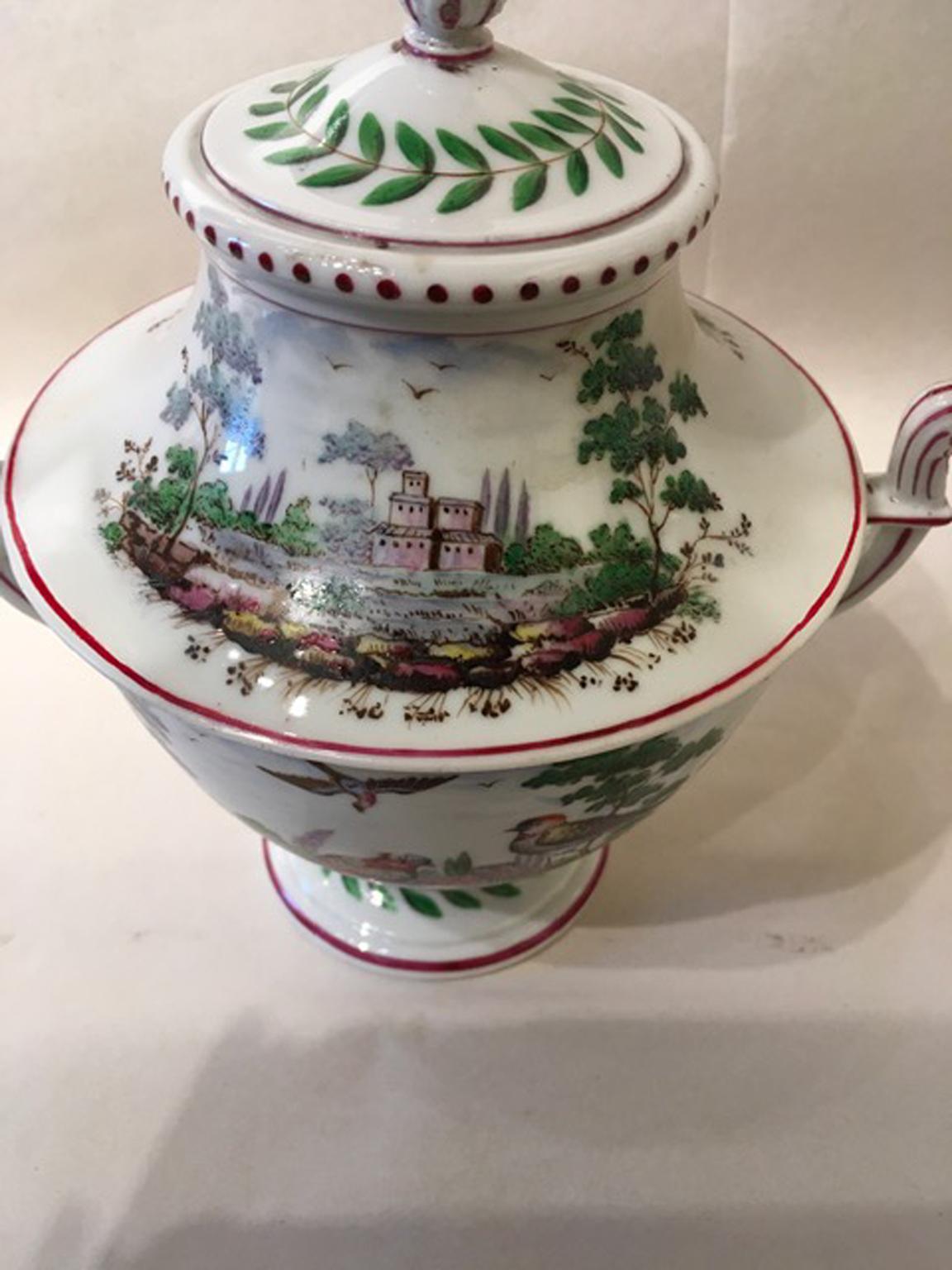 Hand-Crafted Italy Richard Ginori Doccia 19th Century Porcelain Covered Vase with Landscape For Sale
