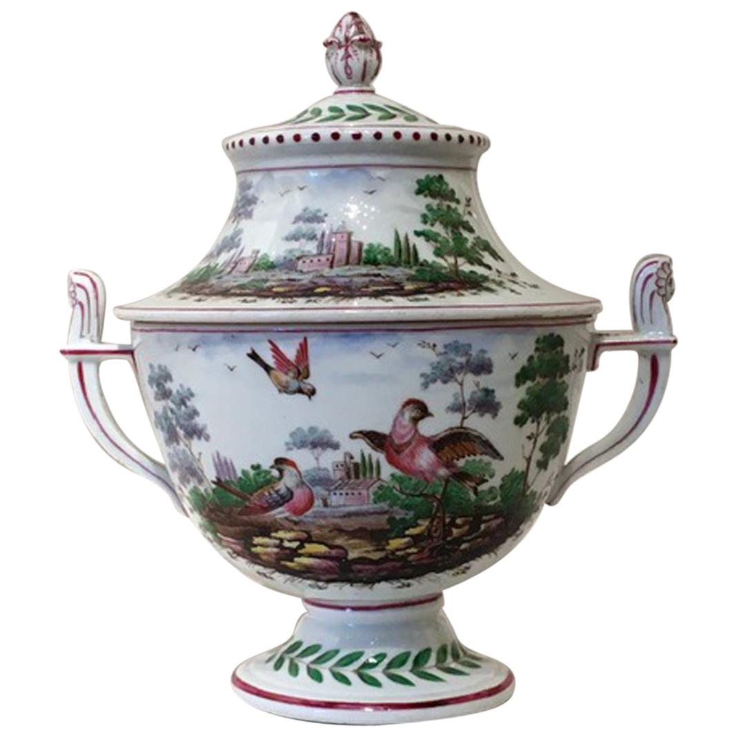 Italy Richard Ginori Doccia 19th Century Porcelain Covered Vase with Landscape For Sale
