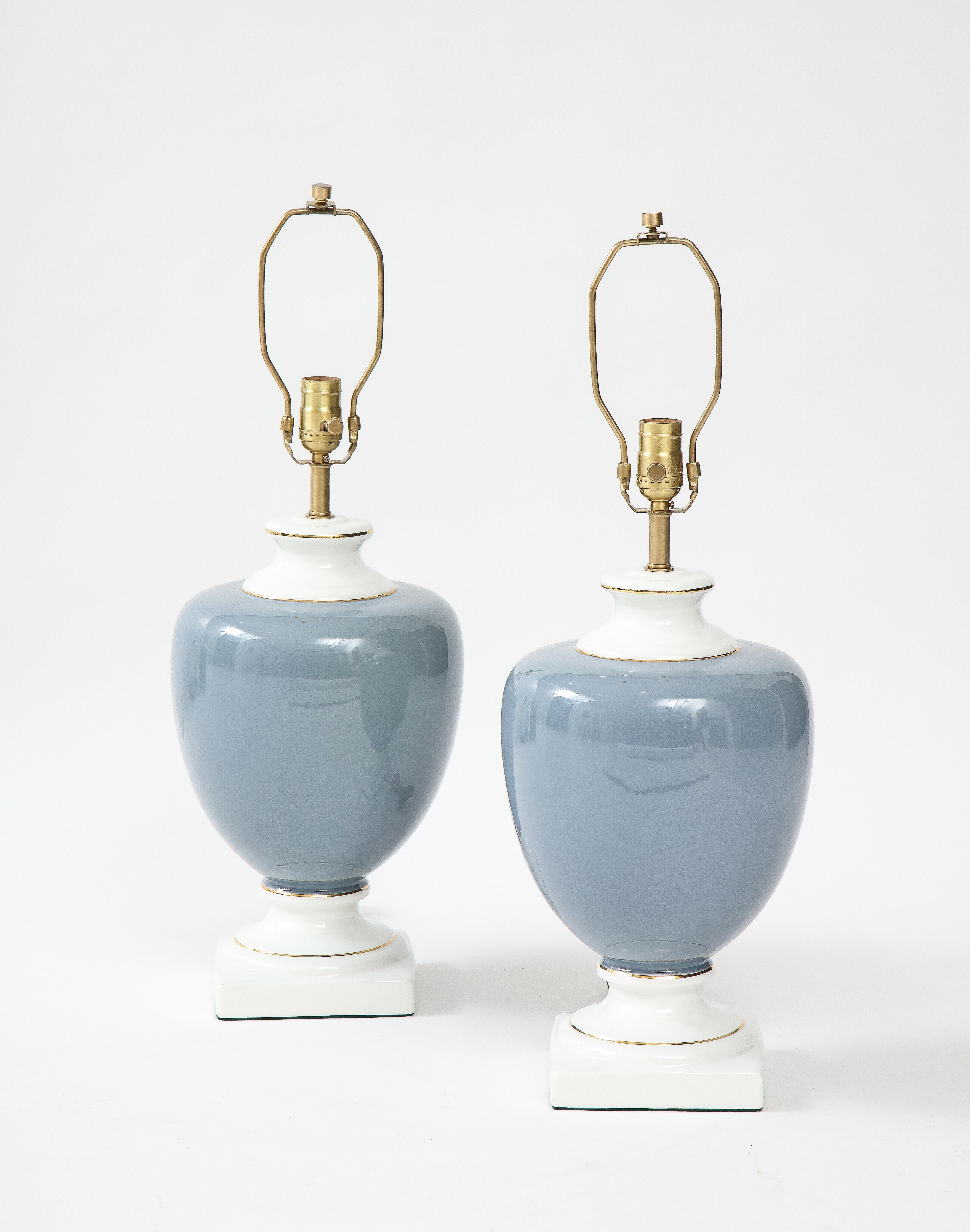 Neoclassical Richard Ginori French Blue Porcelain Lamps For Sale
