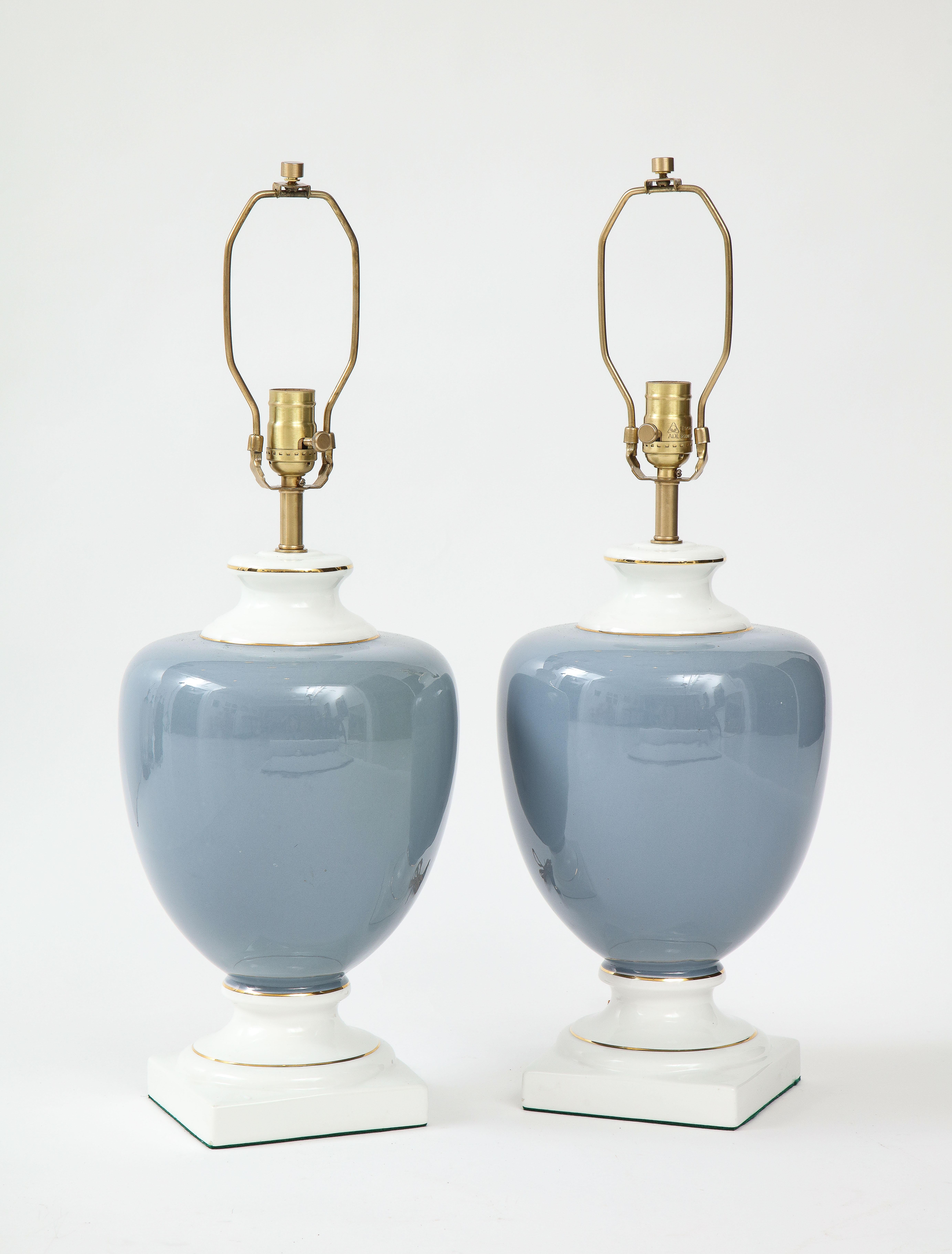 English Richard Ginori French Blue Porcelain Lamps For Sale