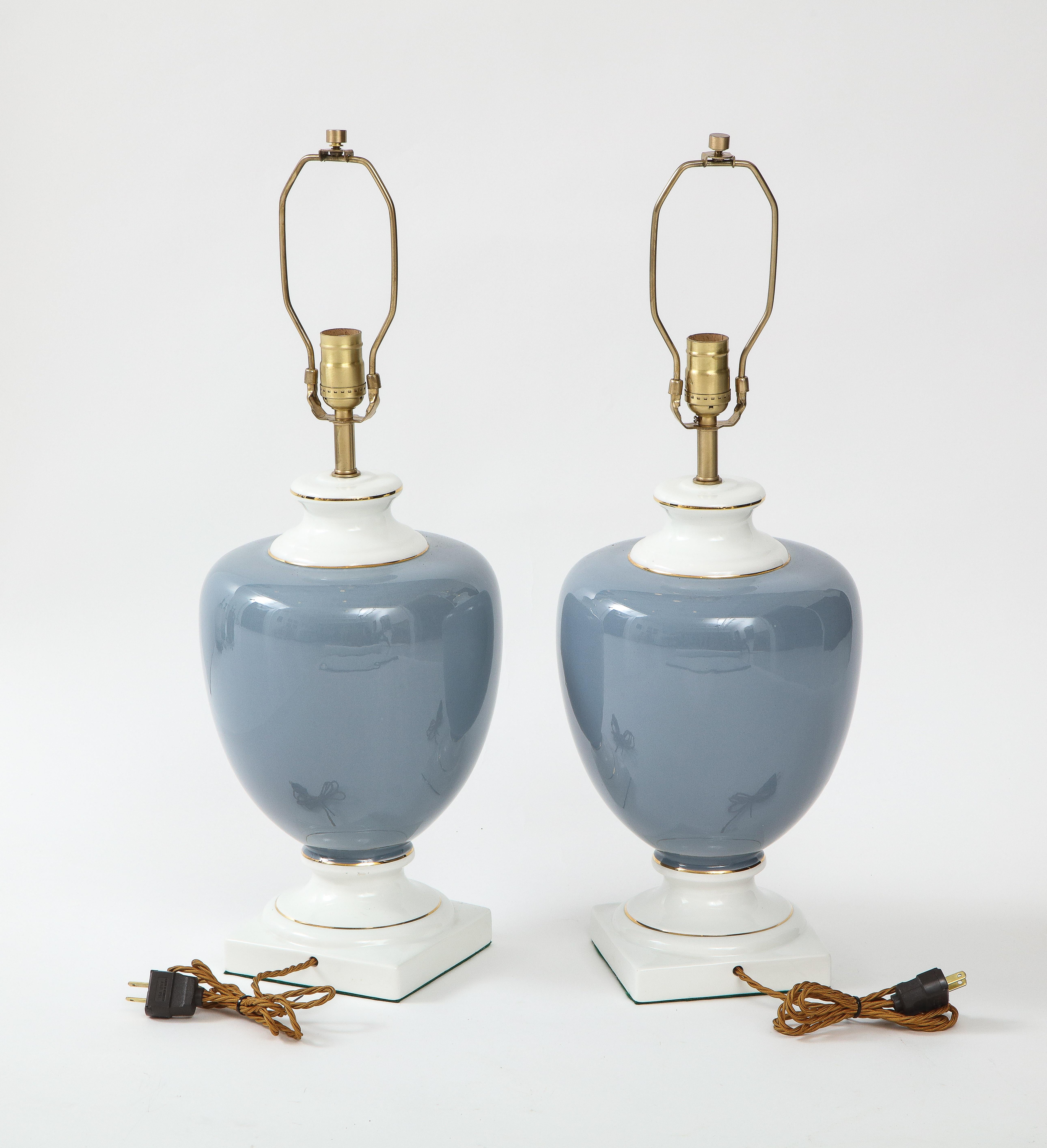 20th Century Richard Ginori French Blue Porcelain Lamps For Sale