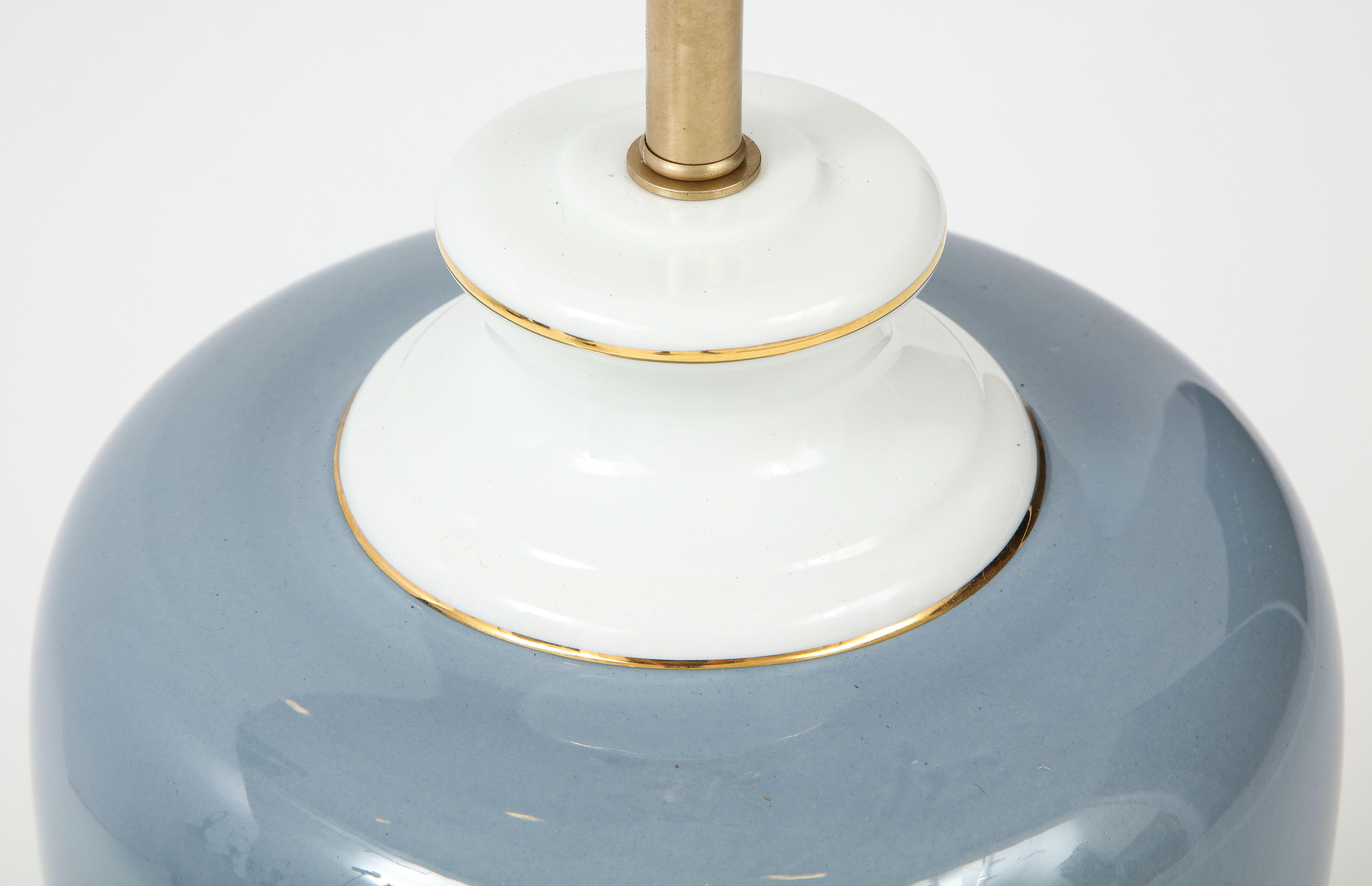 Brass Richard Ginori French Blue Porcelain Lamps For Sale