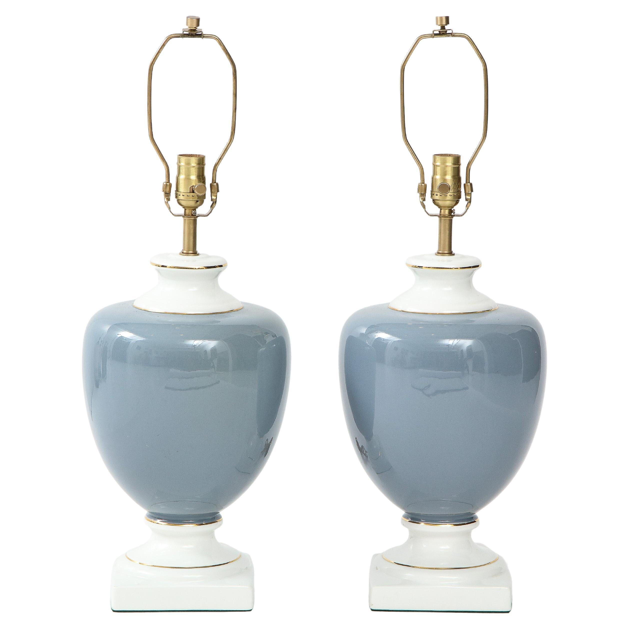 Richard Ginori French Blue Porcelain Lamps For Sale