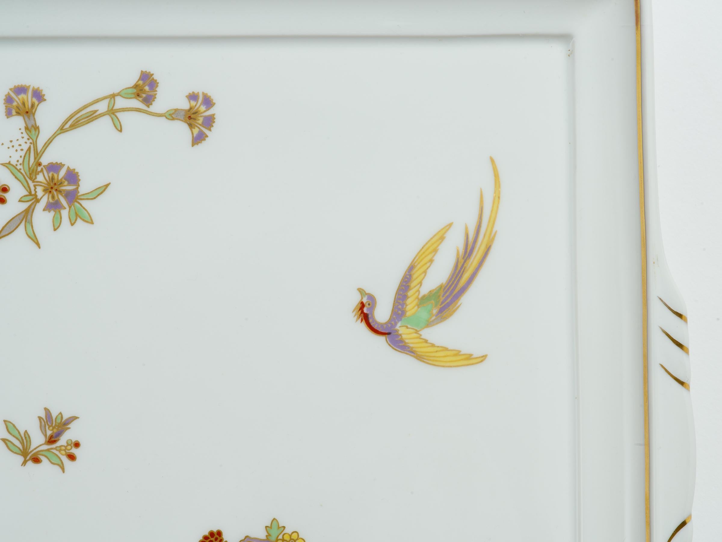 Mid-Century Modern Richard Ginori Birds of Paradise Gilt Decorated Porcelain Tray