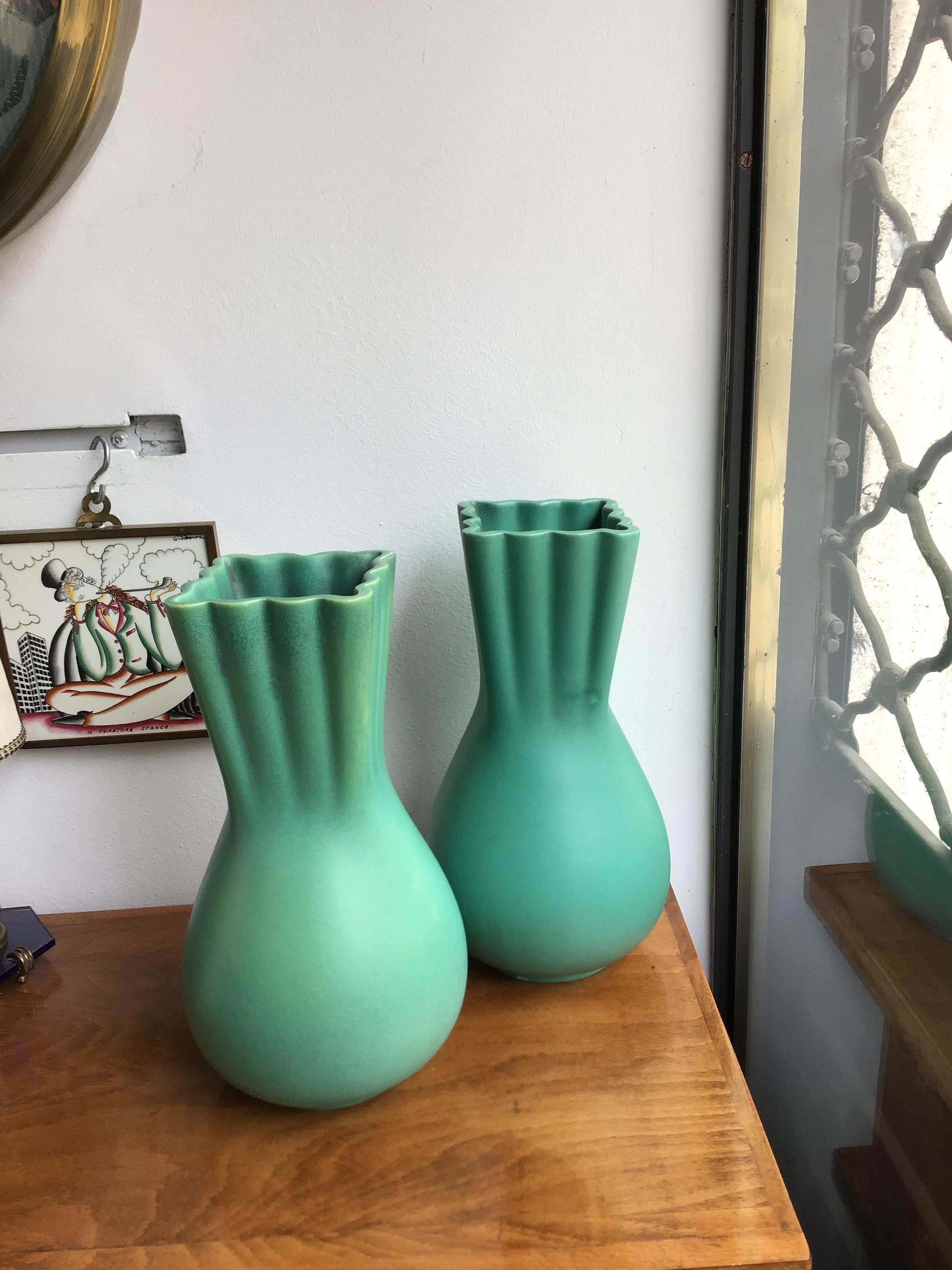 Richard Ginori Giovanni Gariboldi Green Vase Ceramic, 1950, Italy For Sale 4