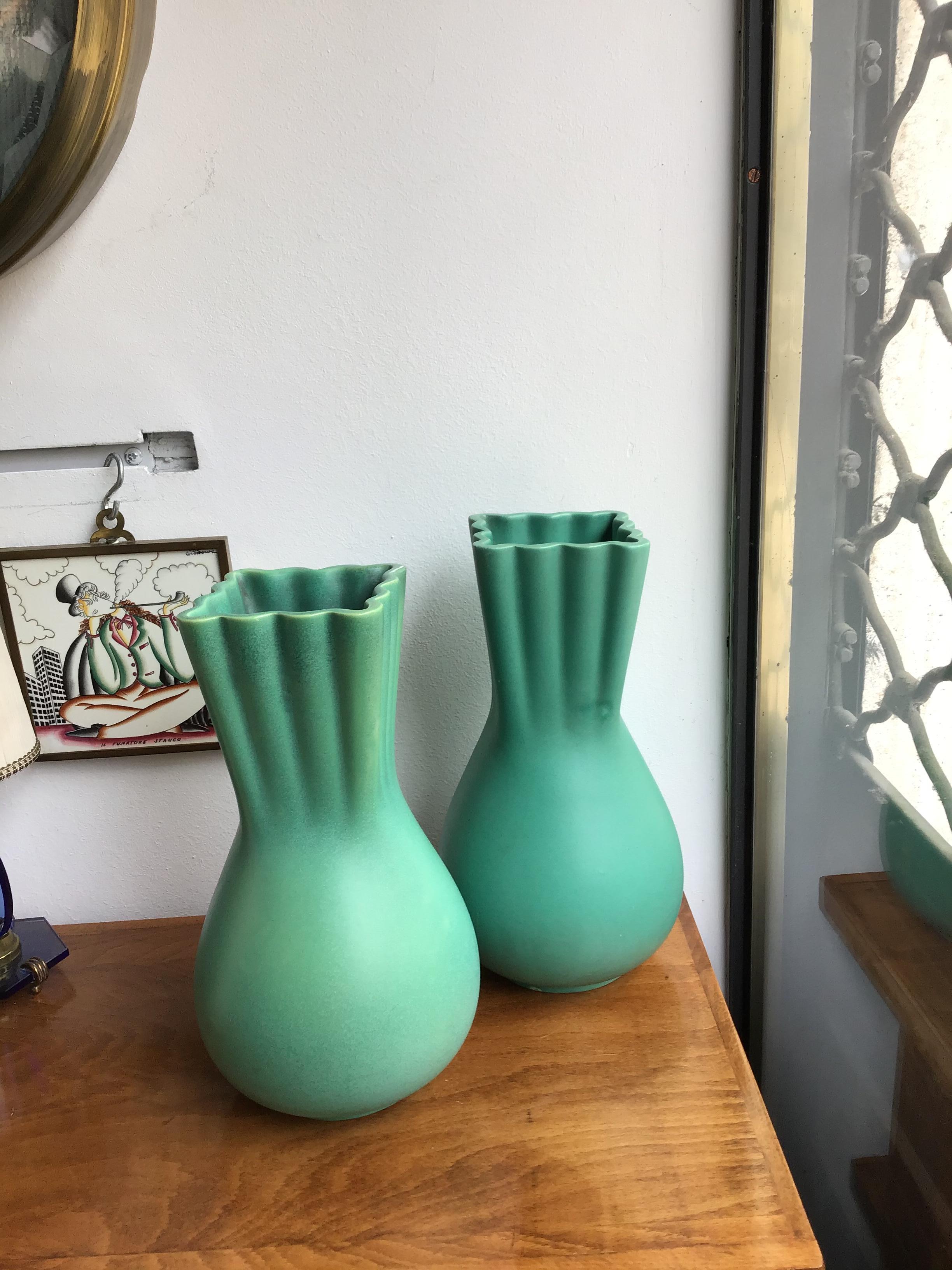 Richard Ginori Giovanni Gariboldi Green Vase Ceramic, 1950, Italy For Sale 5
