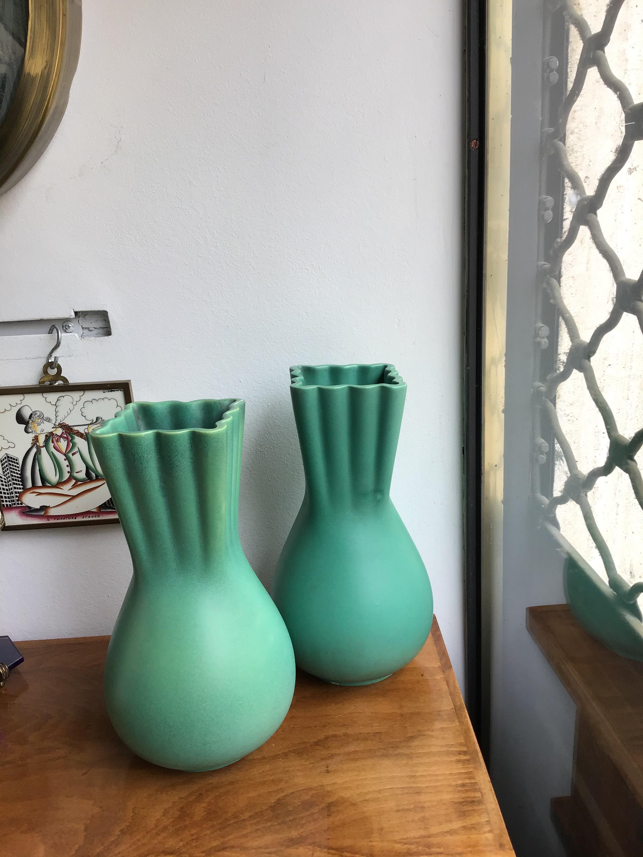 Richard Ginori Giovanni Gariboldi Green Vase Ceramic, 1950, Italy For Sale 8