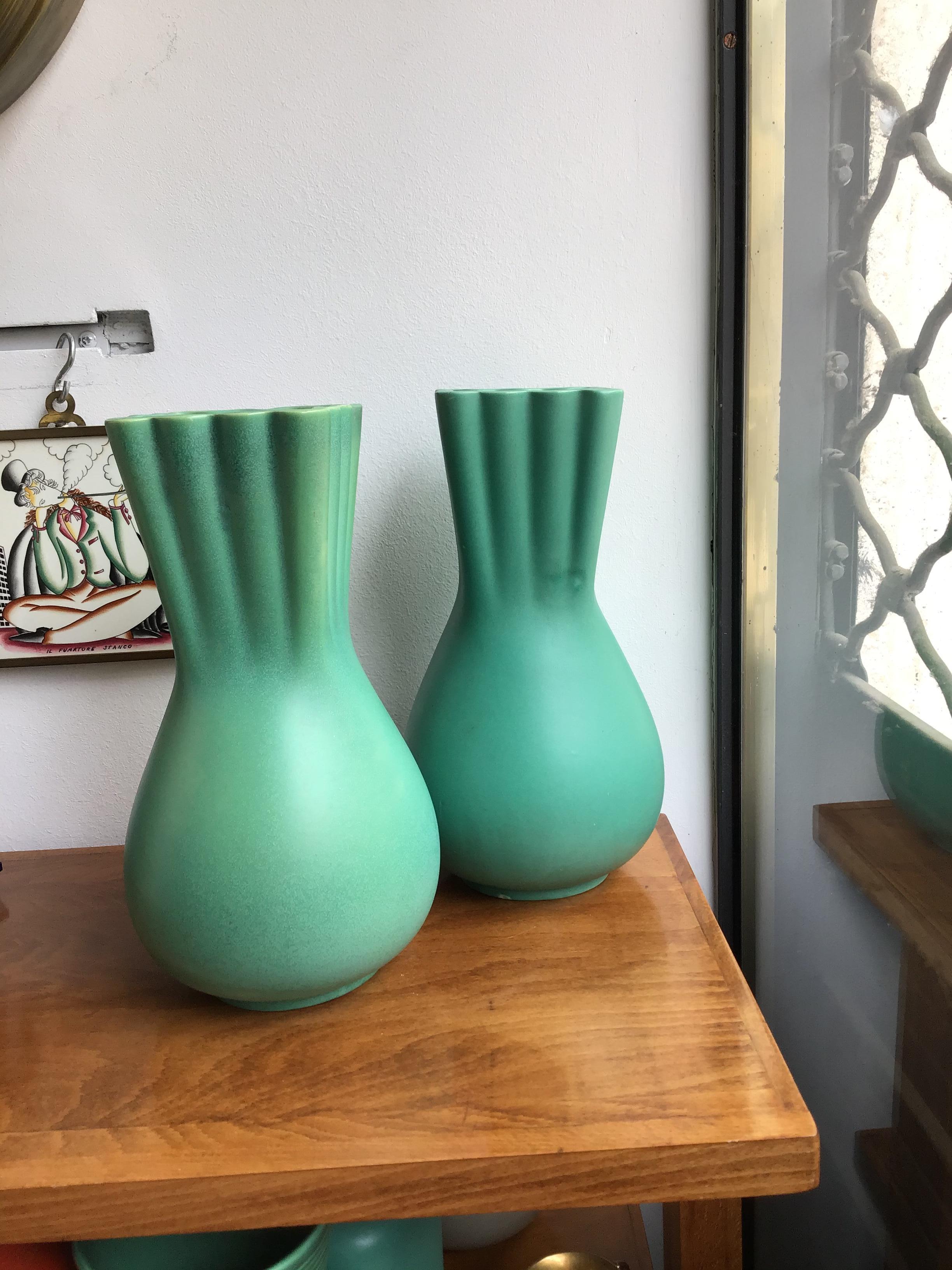 Richard Ginori Giovanni Gariboldi Green Vase Ceramic, 1950, Italy For Sale 9