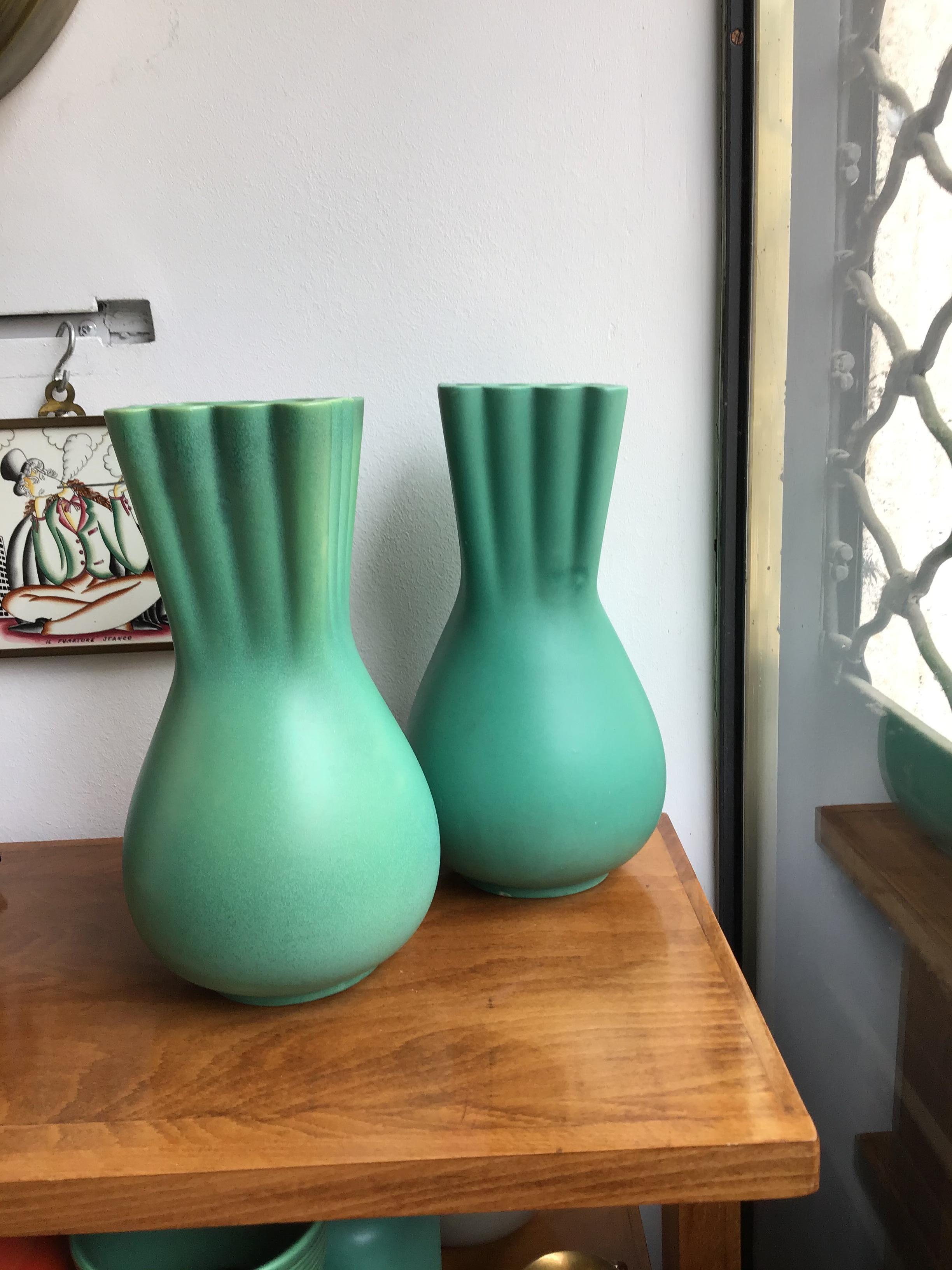 Richard Ginori Giovanni Gariboldi Green Vase Ceramic, 1950, Italy For Sale 10