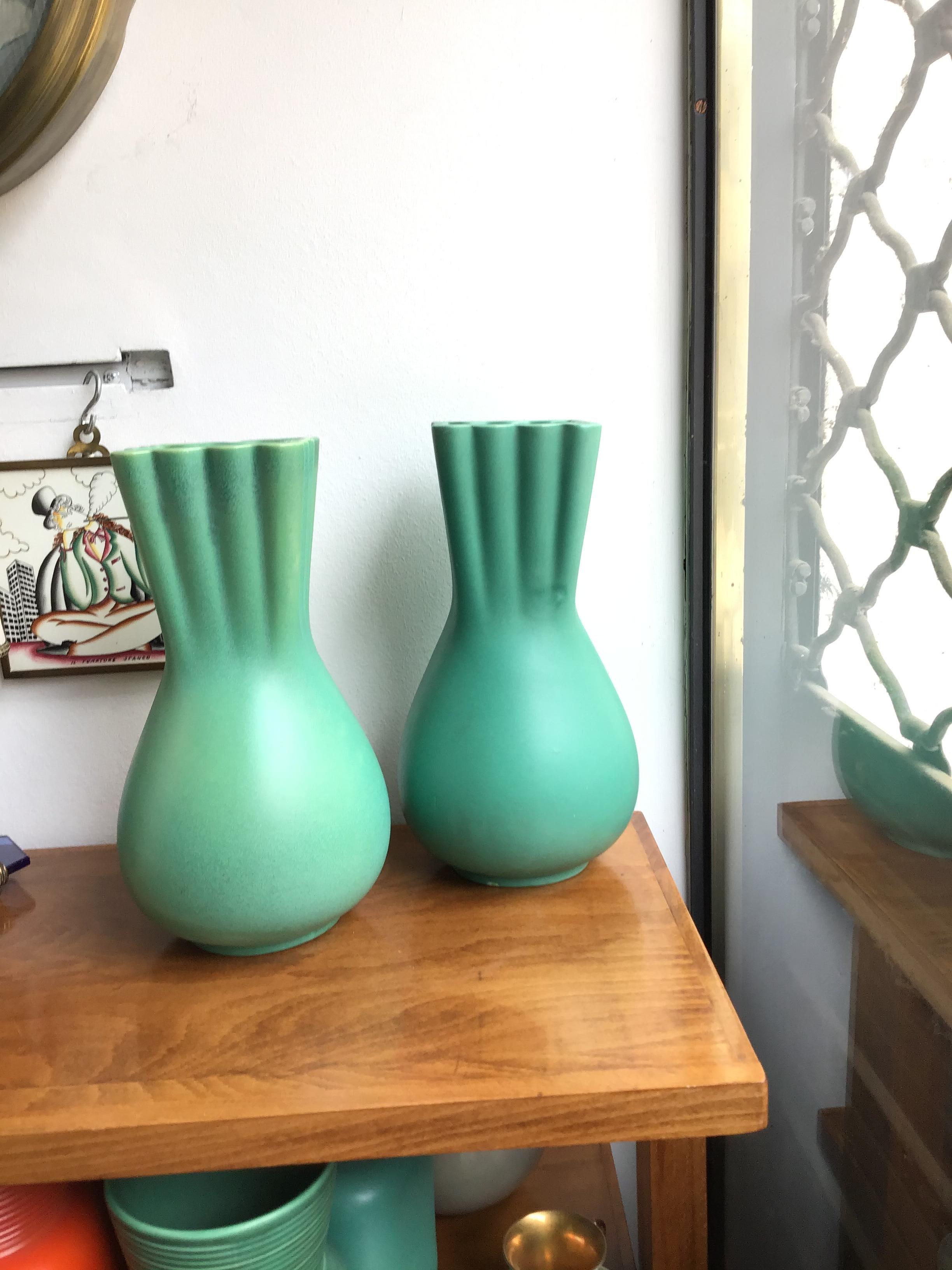 Other Richard Ginori Giovanni Gariboldi Green Vase Ceramic, 1950, Italy For Sale