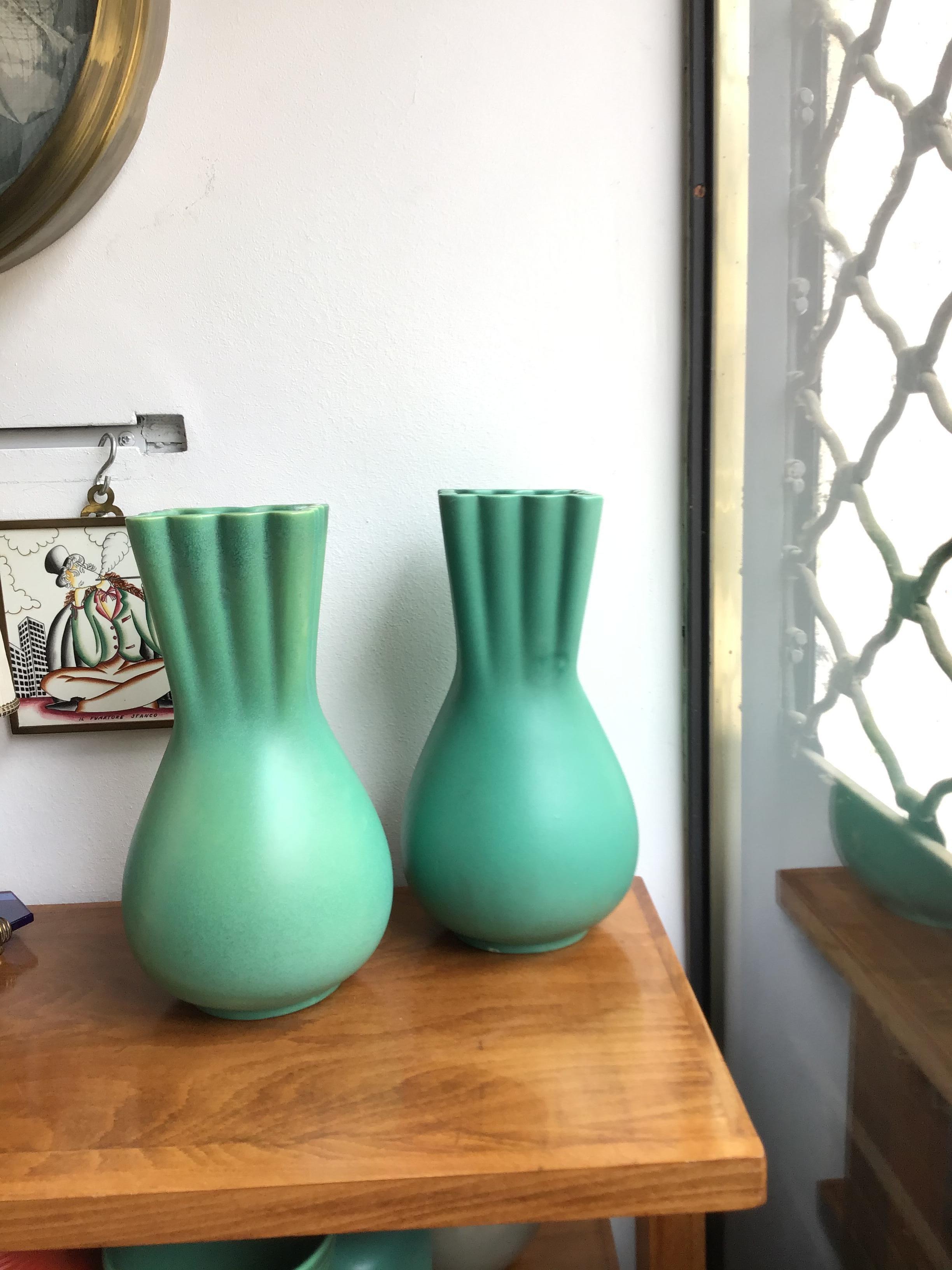 Richard Ginori Giovanni Gariboldi Green Vase Ceramic, 1950, Italy In Excellent Condition For Sale In Milano, IT
