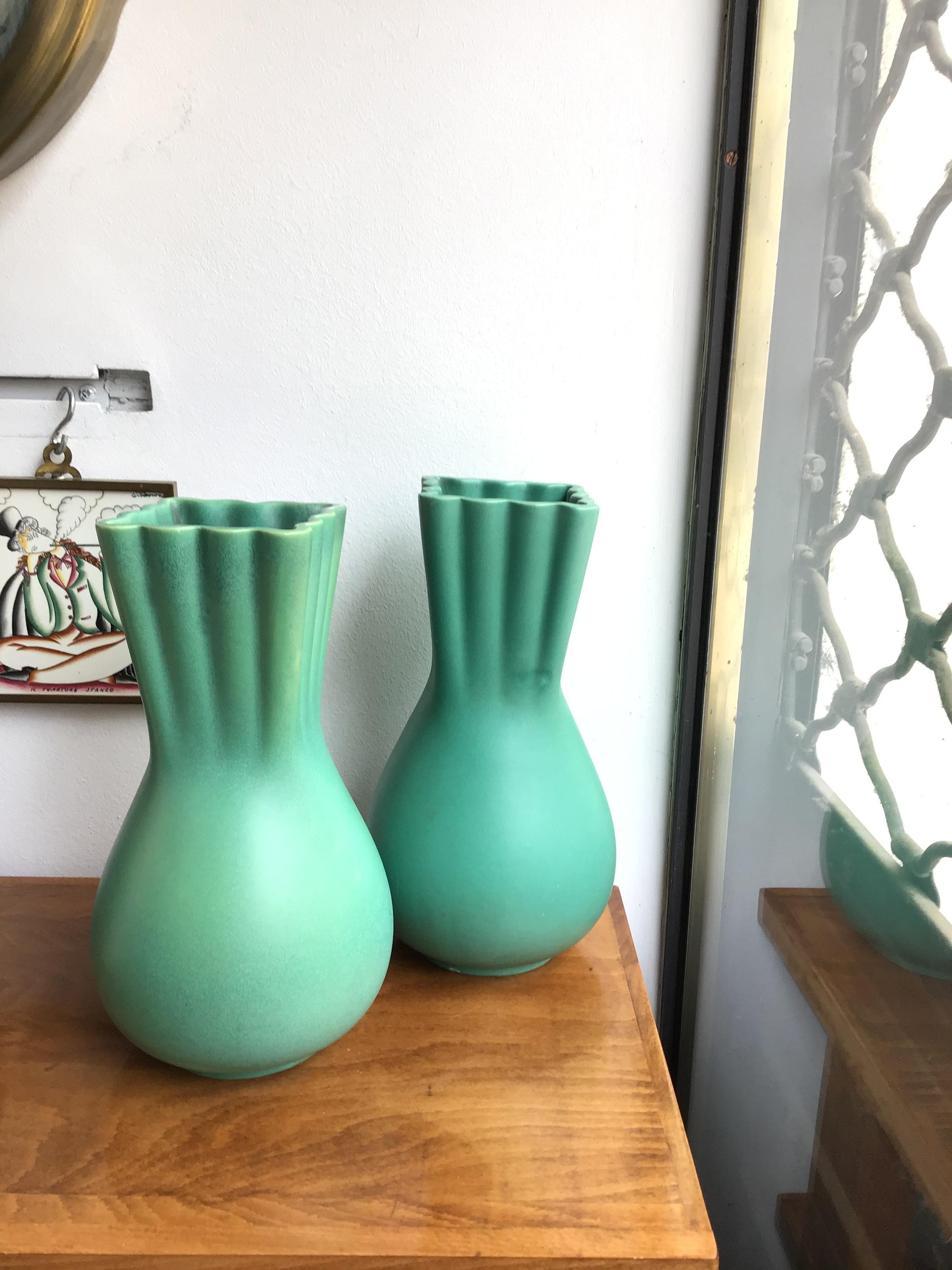 Mid-20th Century Richard Ginori Giovanni Gariboldi Green Vase Ceramic, 1950, Italy For Sale