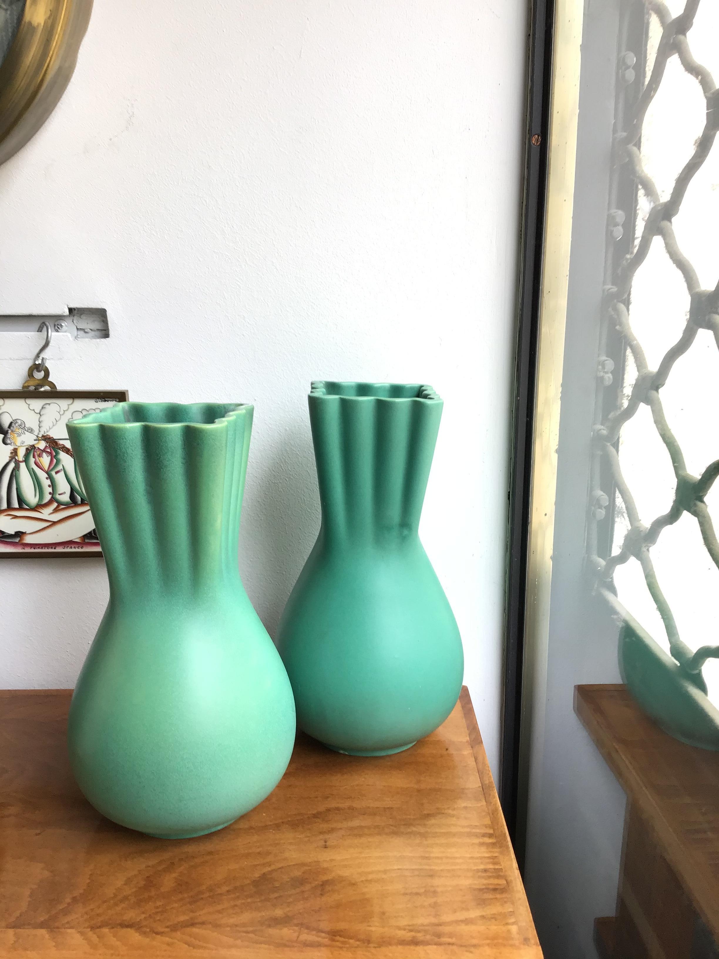Richard Ginori Giovanni Gariboldi Green Vase Ceramic, 1950, Italy For Sale 1