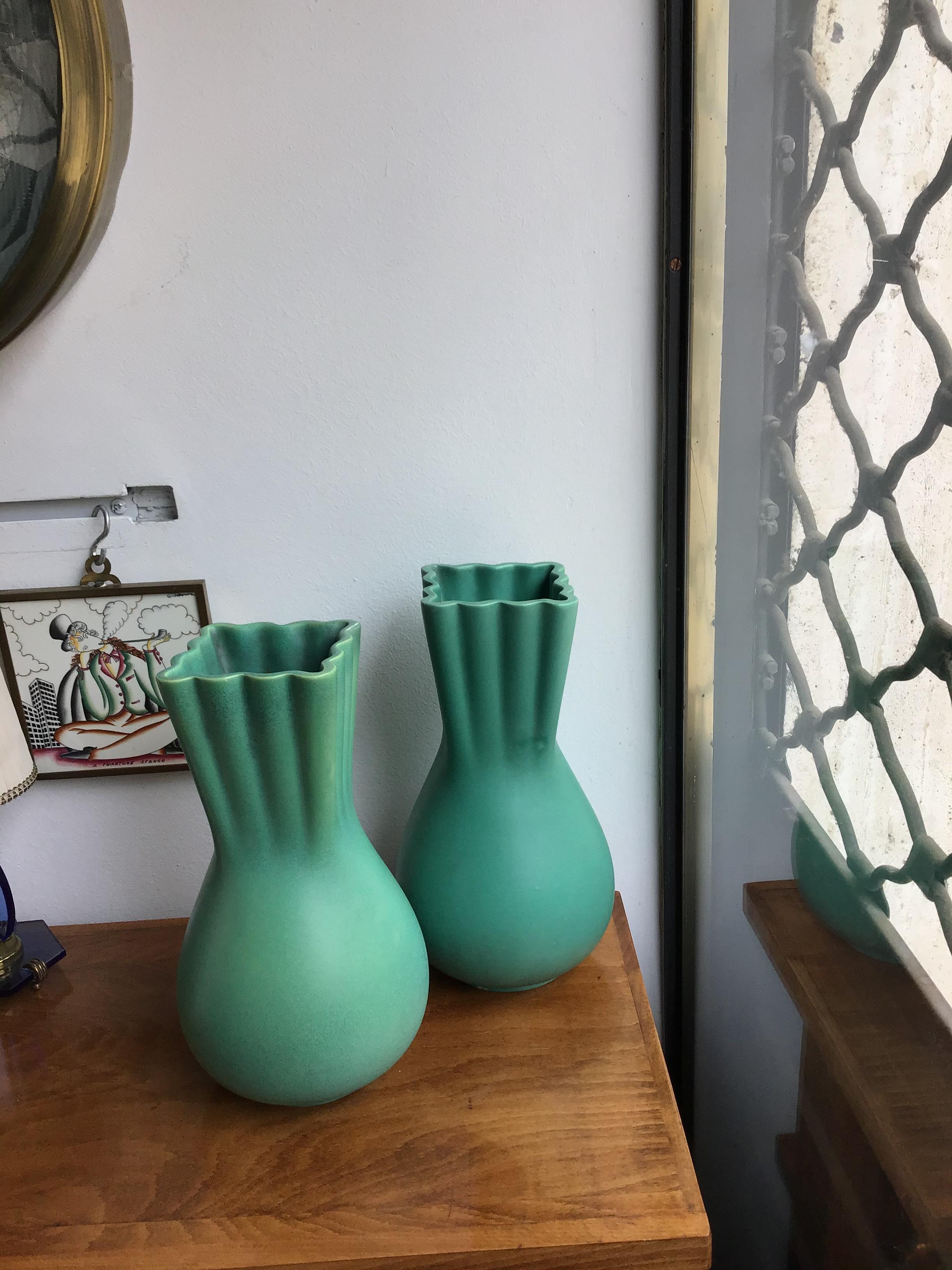 Richard Ginori Giovanni Gariboldi Green Vase Ceramic, 1950, Italy For Sale 2