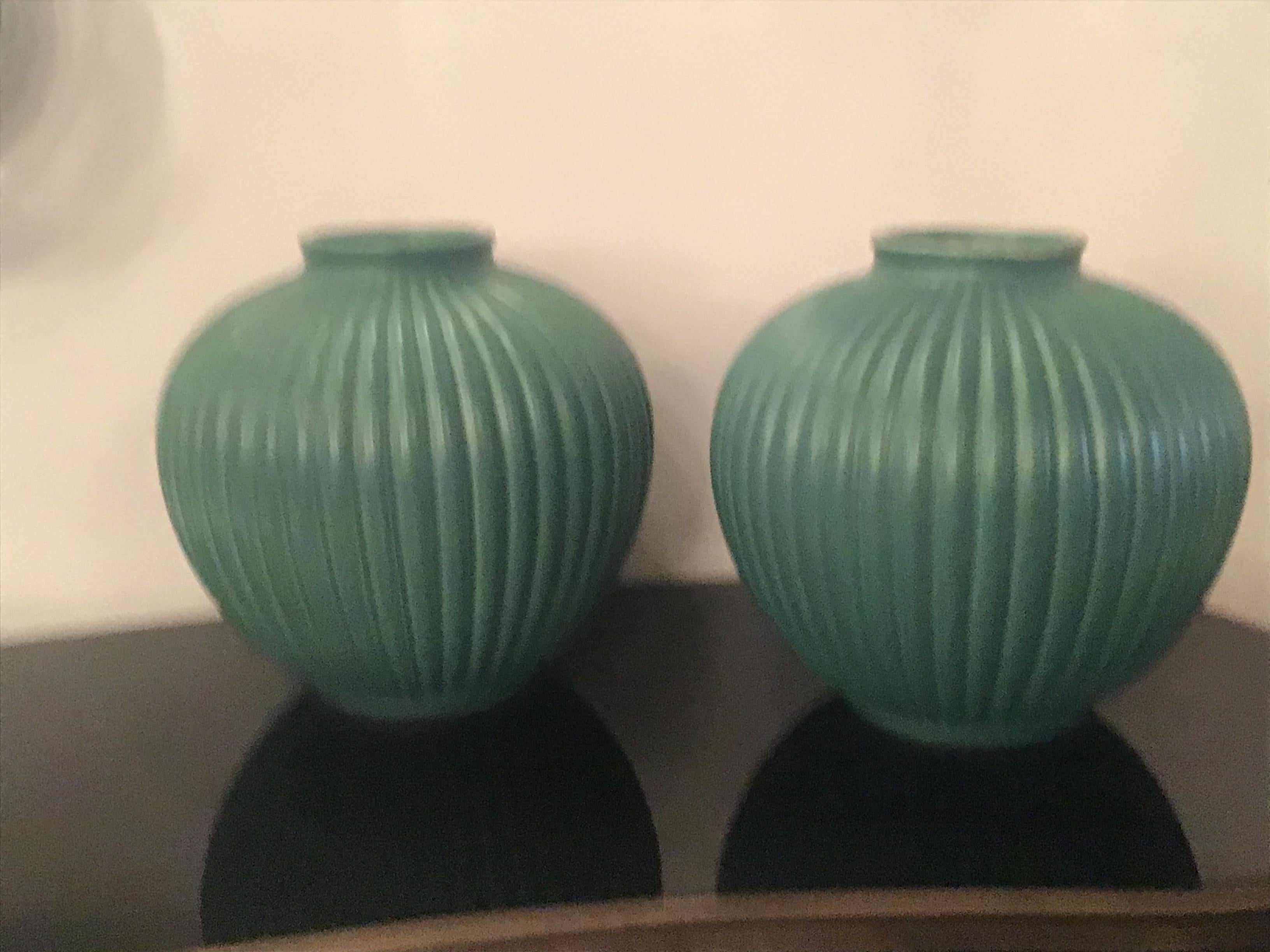 Richard Ginori Giovanni Gariboldi Pair of Vases Green Ceramic 1950 Italy For Sale 9